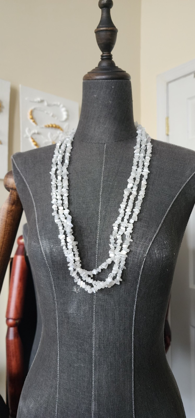 Set of 3 Semi-Transparent White Gemstone Chip Necklaces – 31″ Continuous Strands