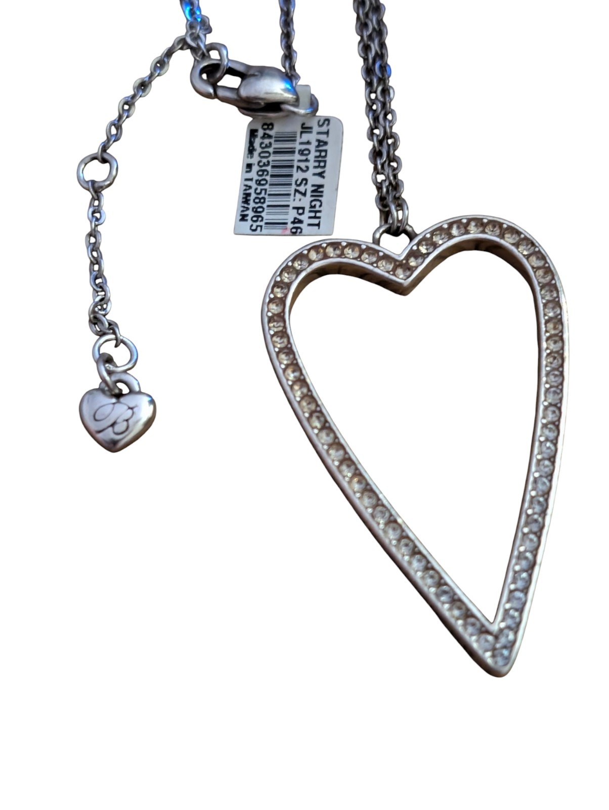 Brighton Starry Night Crystal Open Heart Pendant Necklace Silver Tone 40″ NWT