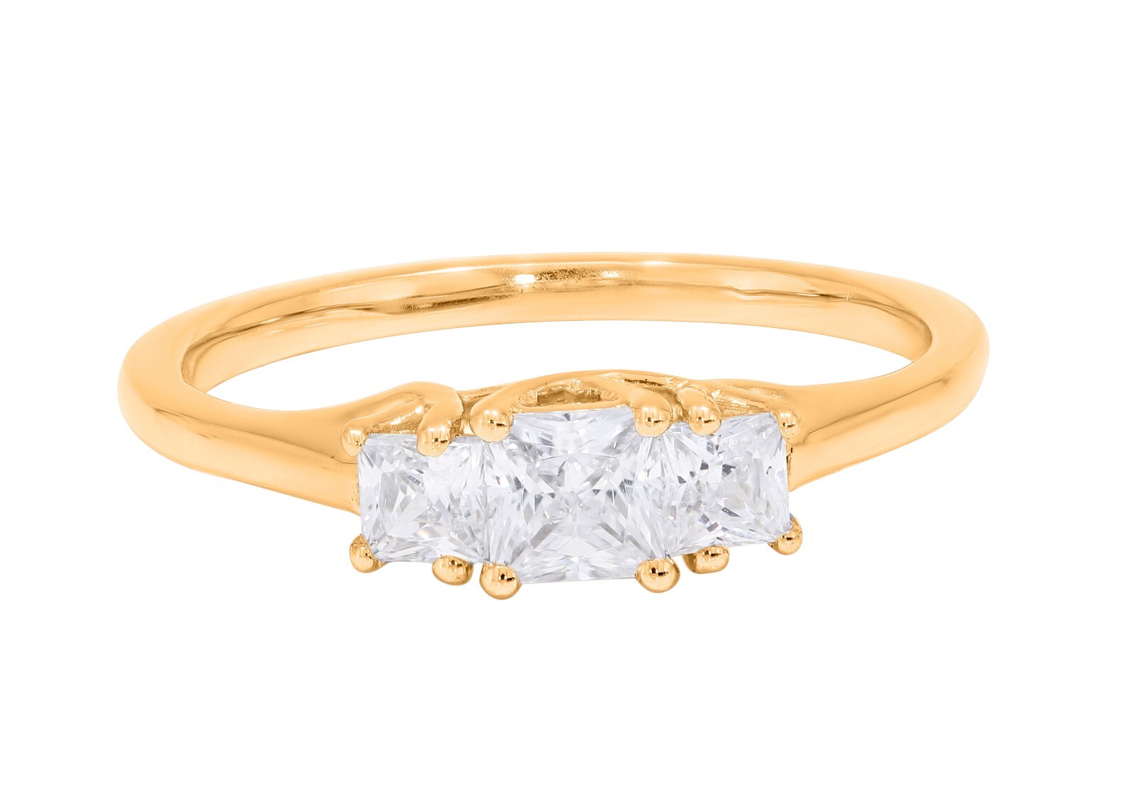 0.60Ct Princess Cut Moissanite 3 Stone Engagement Ring in 10K Gold for Women