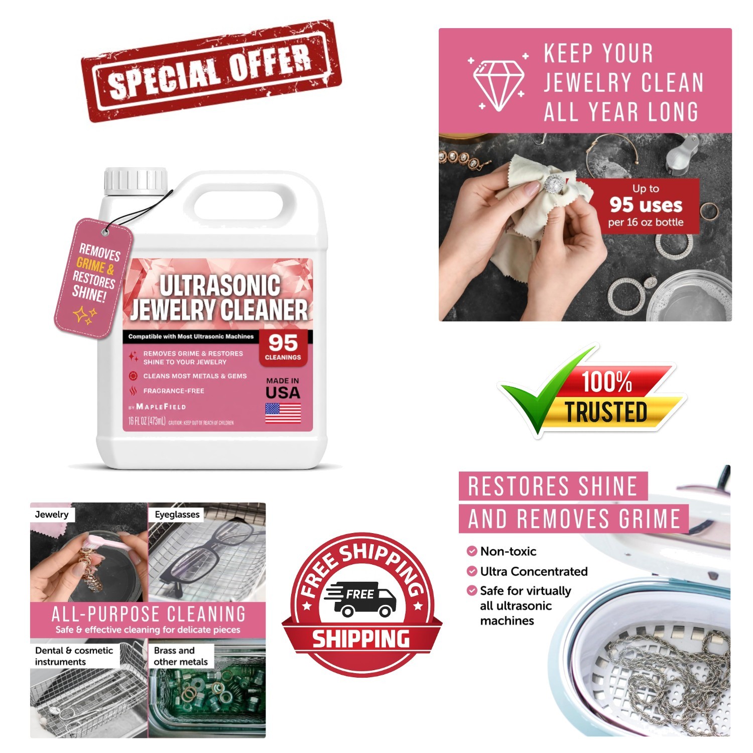 Ultimate 16 Fl Oz Ultrasonic Jewelry Cleaner – Revitalize Gold, Silver & Gems