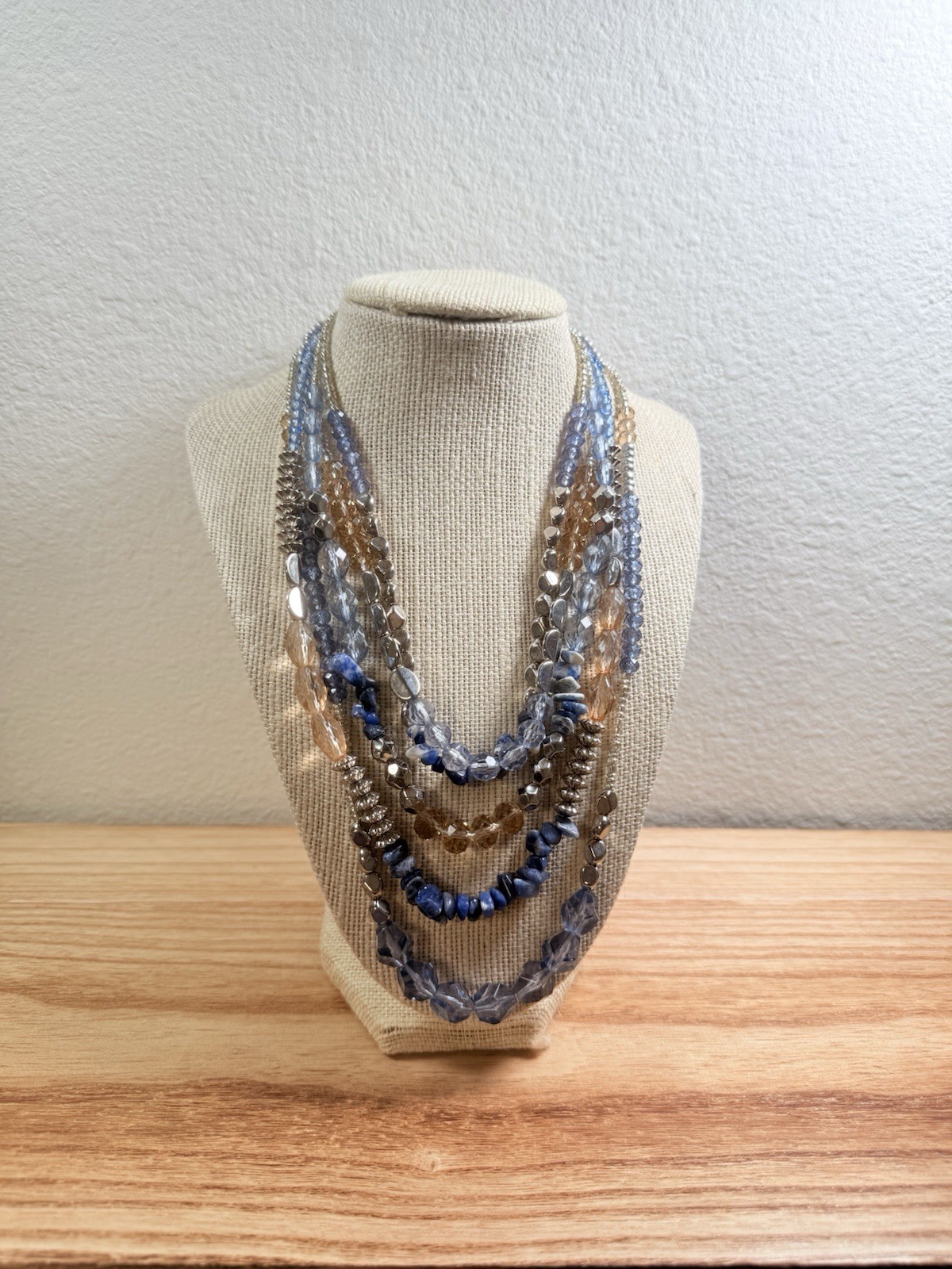 Premier Designs Multi Strand Beaded Statement Necklace Lapis Blue Silver
