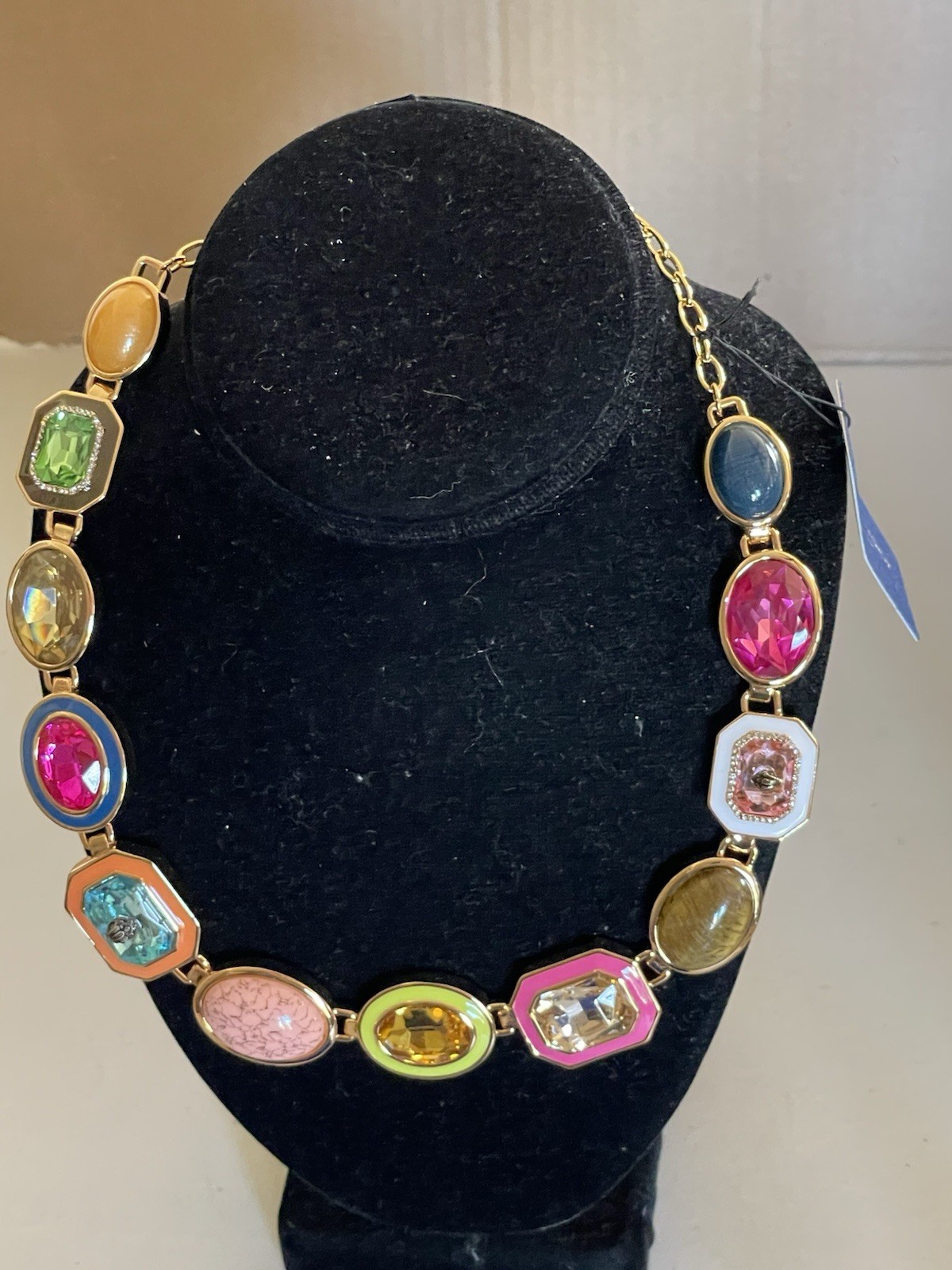 KURT GEIGER SIGNATURE GOLD TONE STONE GEM COLLAR NECKLACE MULTI 18”+ 2”