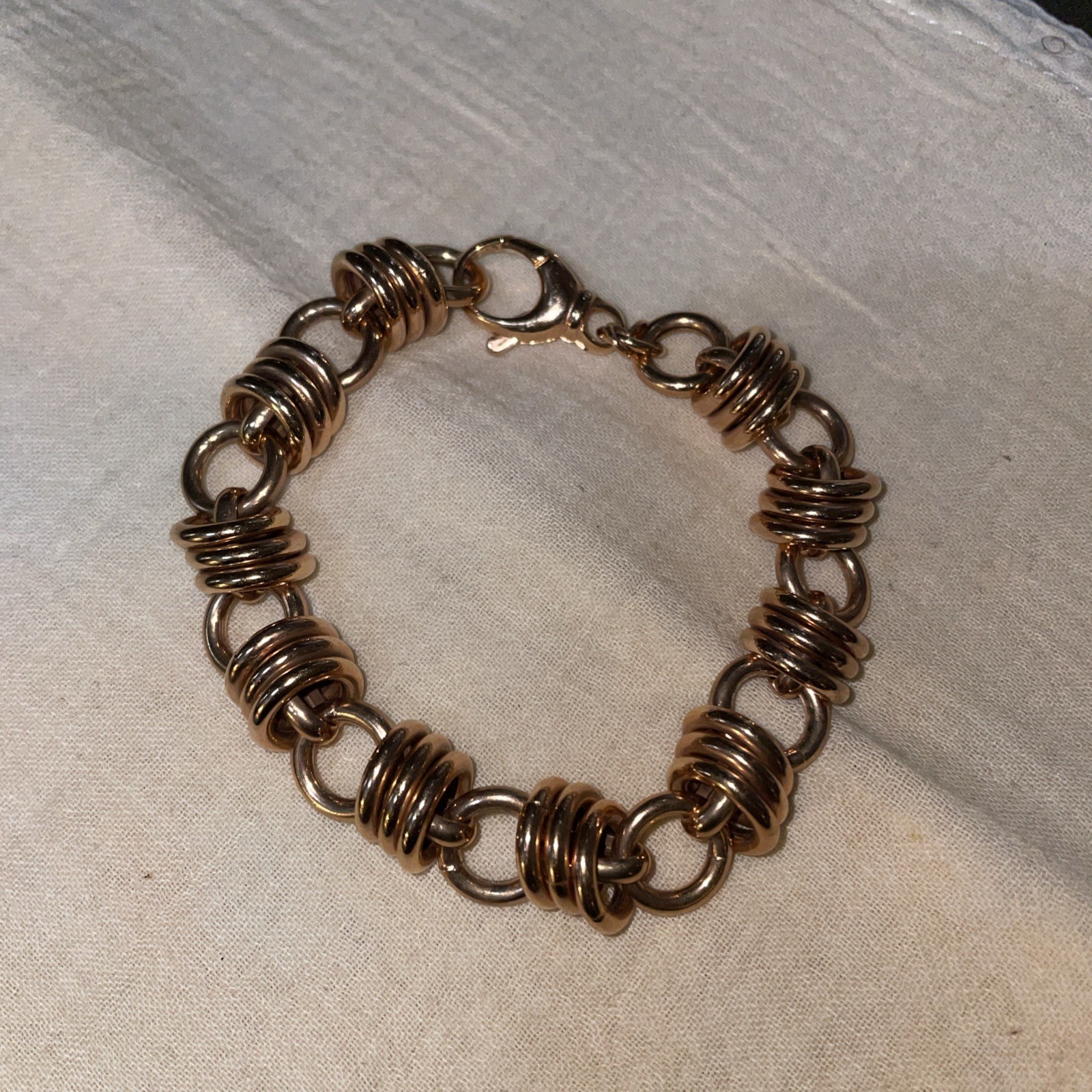 Milor Italy Bronze Rose Gold Link Bracelet 8” Etruscan Hoop Style