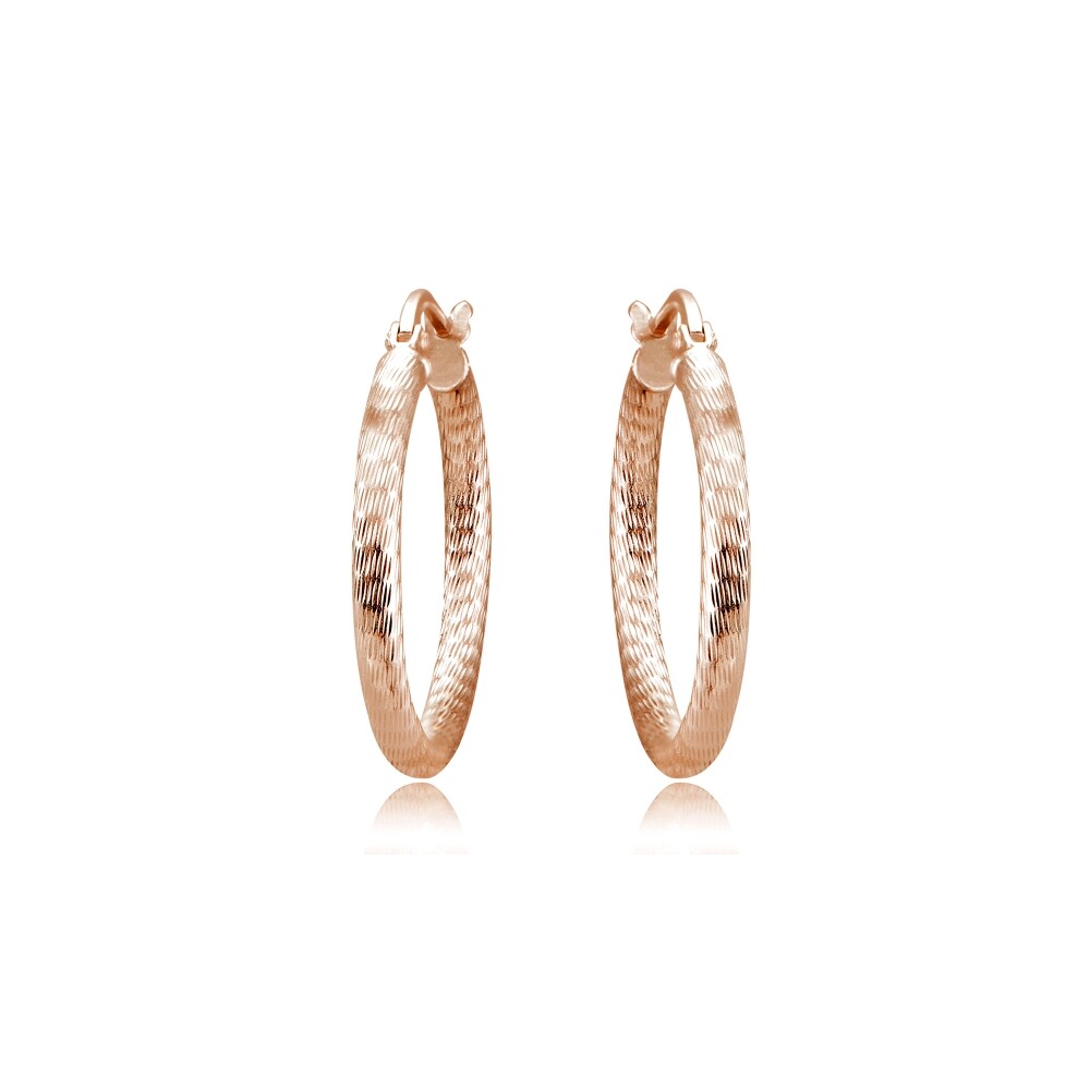 2mm Textured Click-Top Round Rose Gold Plated Sterling Silver 25mm Hoop Earrings