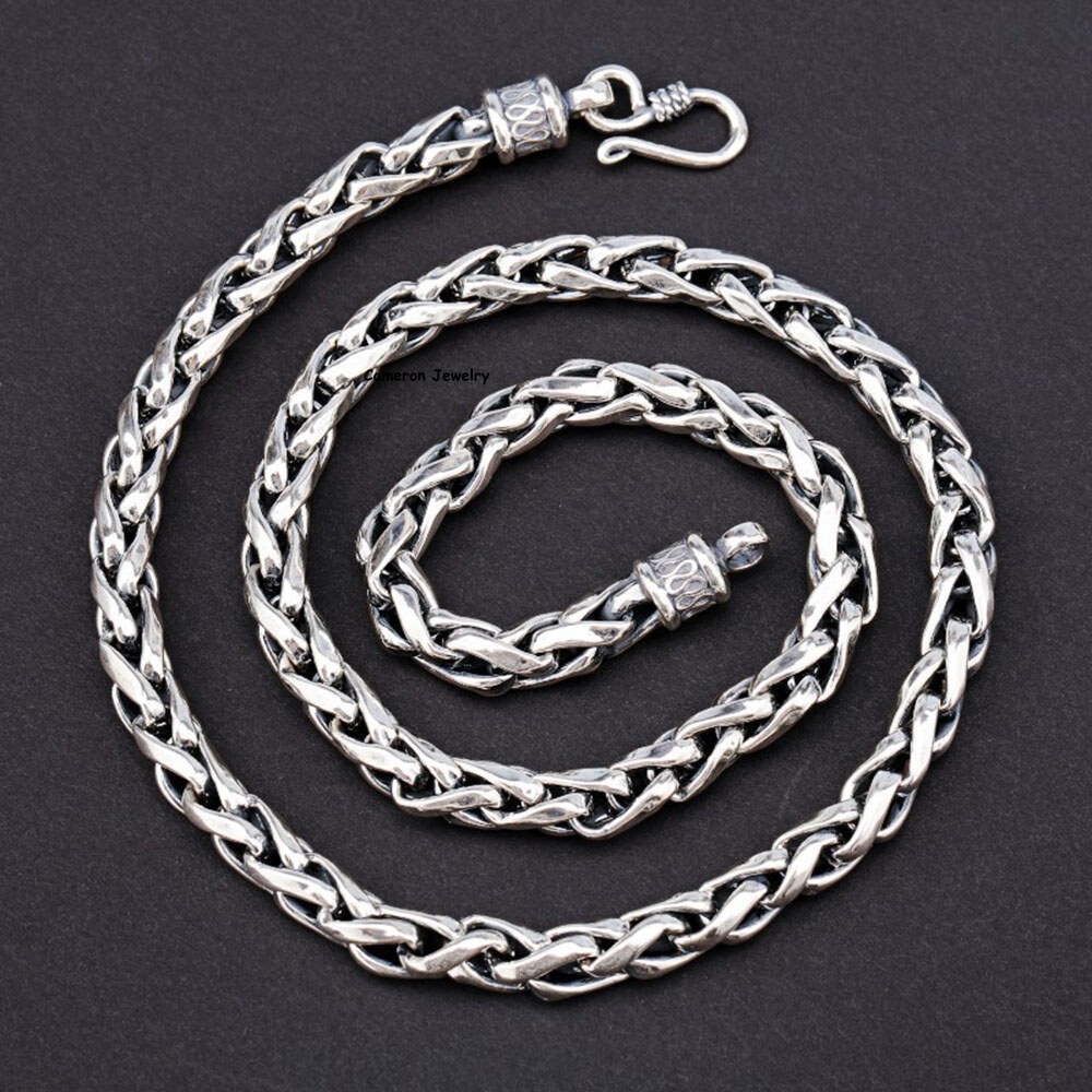 Solid S925 Sterling Silver Chain Men Women 6mm Wheat Link Necklace 20-30in L