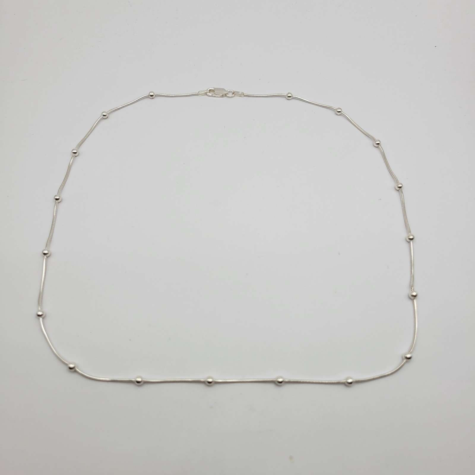 QVC Italian Silver Sterling 1mm Snake Chain 3mm Bead Station Necklace – 18″