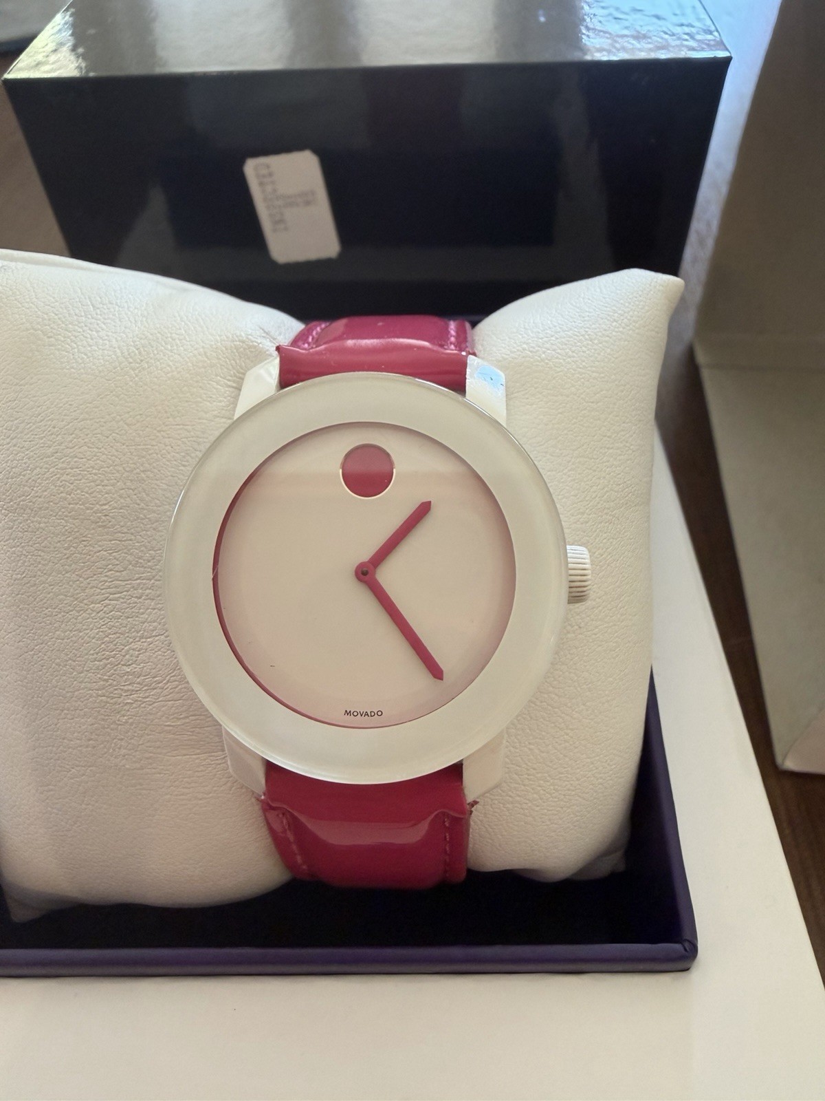 Movado Women’s BOLD Pink Leather Pink Dot Swiss 36mm Steel Watch 3600177