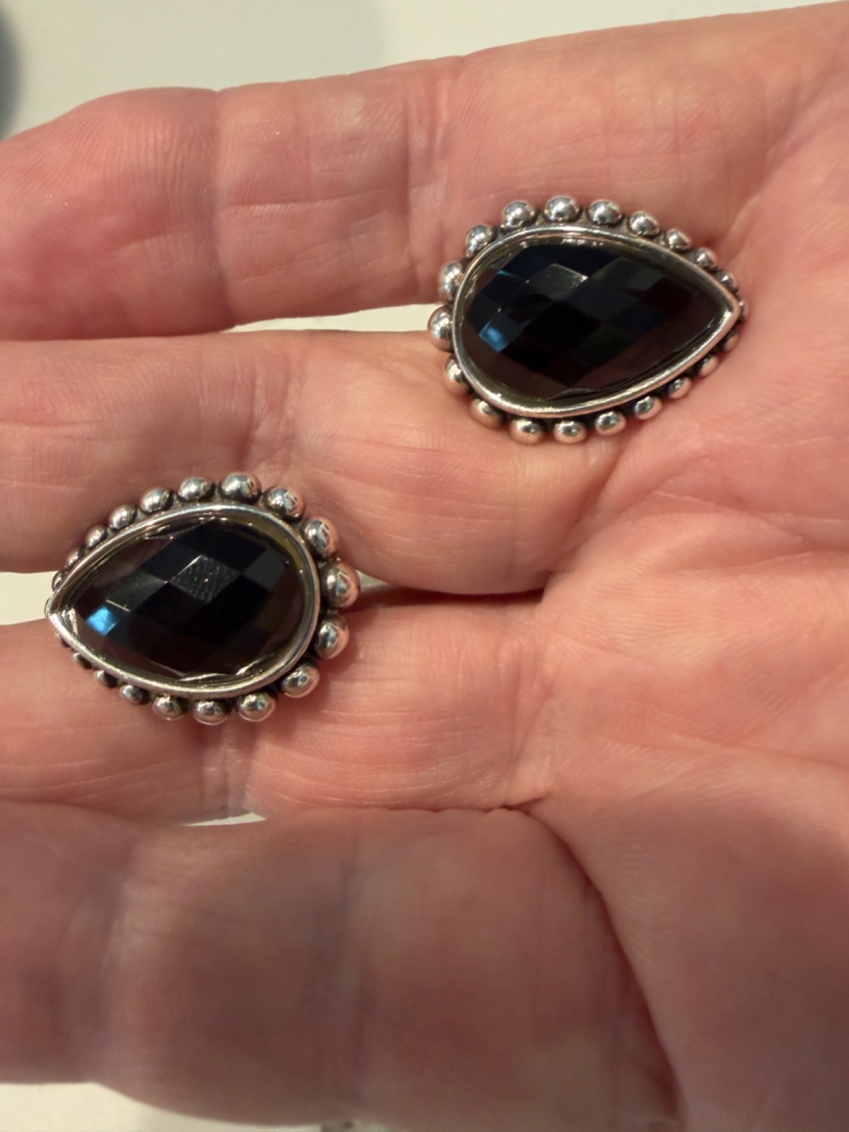 LAGOS MAYA CAVIAR ONYX DOUBLET OVAL EARRINGS 925 STERLING SILVER EXCELLENT COND