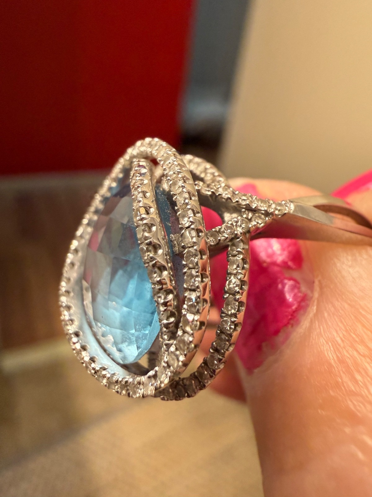 BH EFFY Ocean Bleu 14K White Gold Blue Topaz And Diamond Ring Size 7
