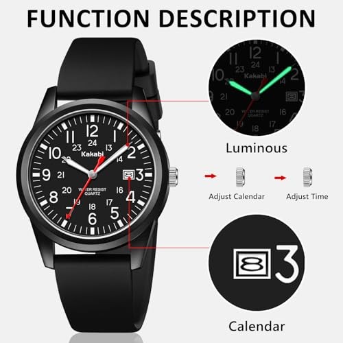 Men’s Easy to Read Watch, Unisex Military Sport Analog Quartz Casual 01-Black