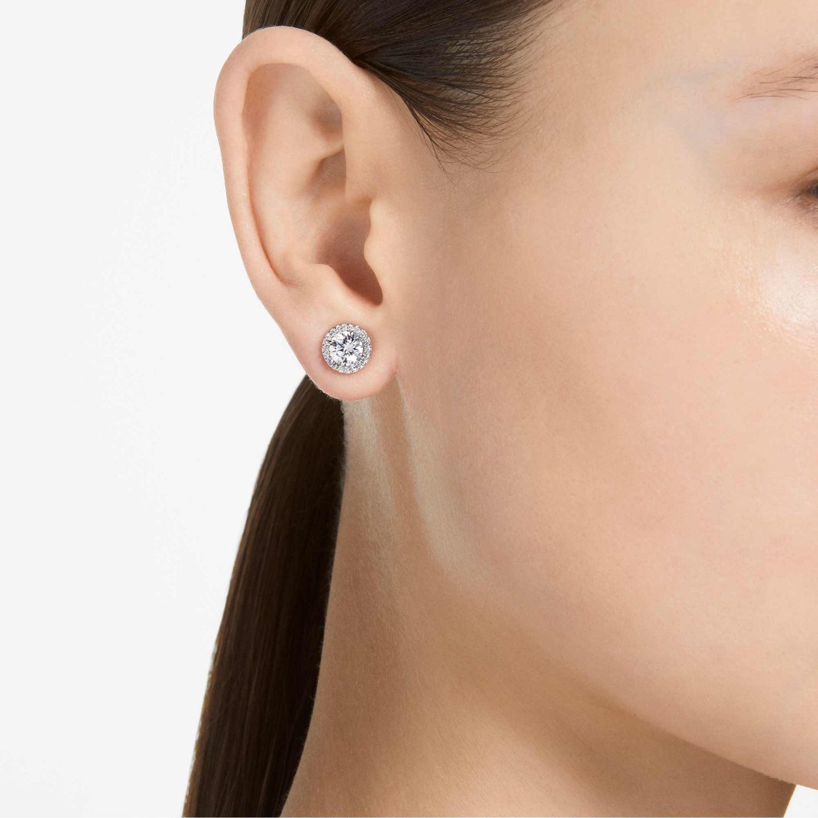 Swarovski Una Angelic Stud Earrings Round Cut, Pavé, White, Rhodium Plated
