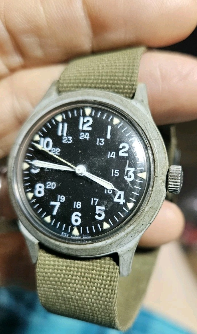 Vtg MAR 1970 Benrus Corp MIL-W-46374 Military Watch Vietnam War Orig Strap Works
