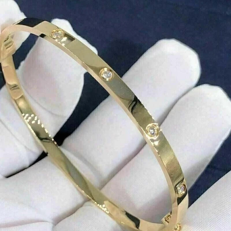 2CTW Round Certified Moissanite Bridal Bangle Bracelet 14K Yellow Gold Plated 7″