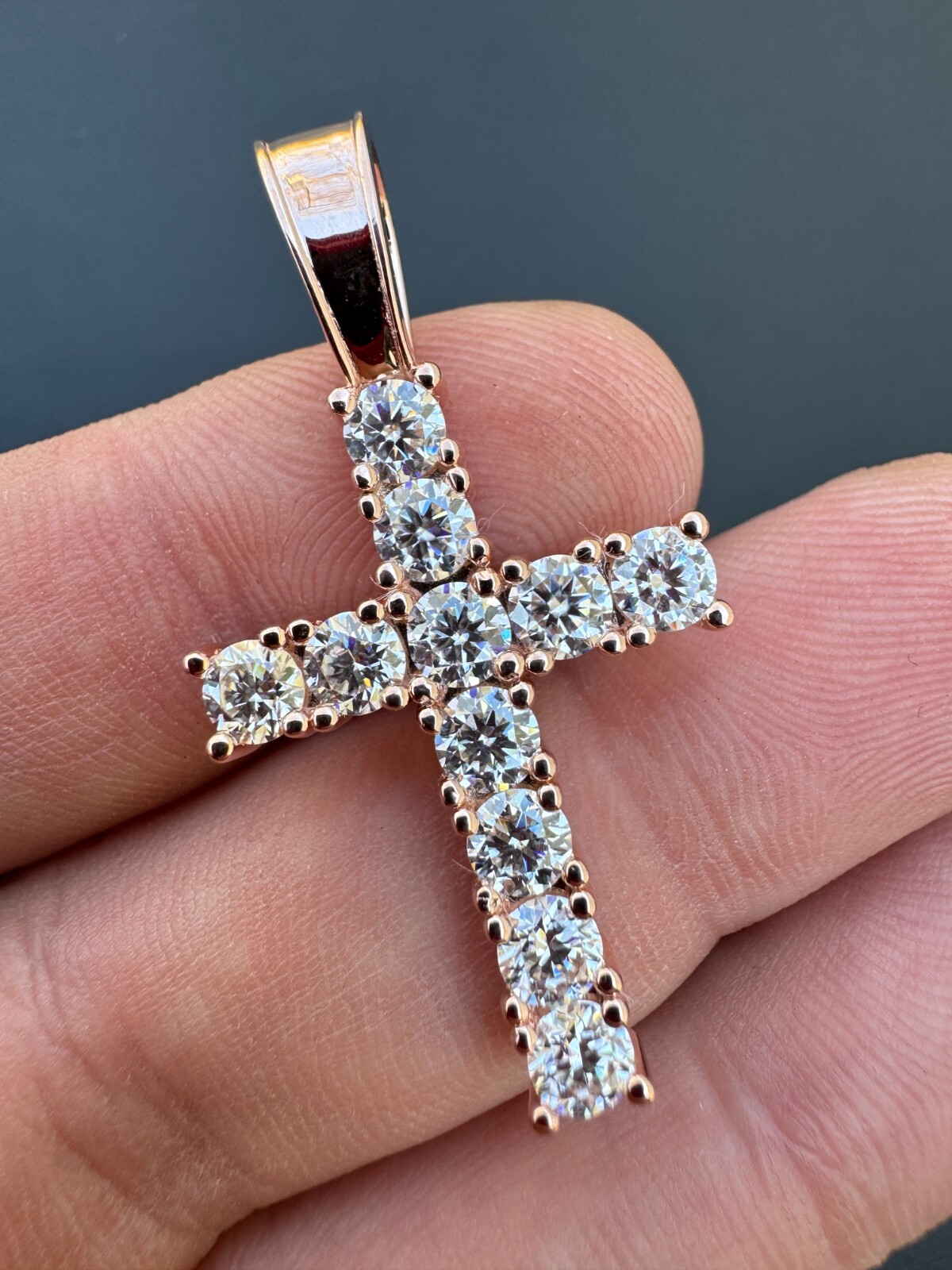 MOISSANITE 14k Rose Gold Cross & Real 925 Silver Iced Pendant Necklace Hip Hop