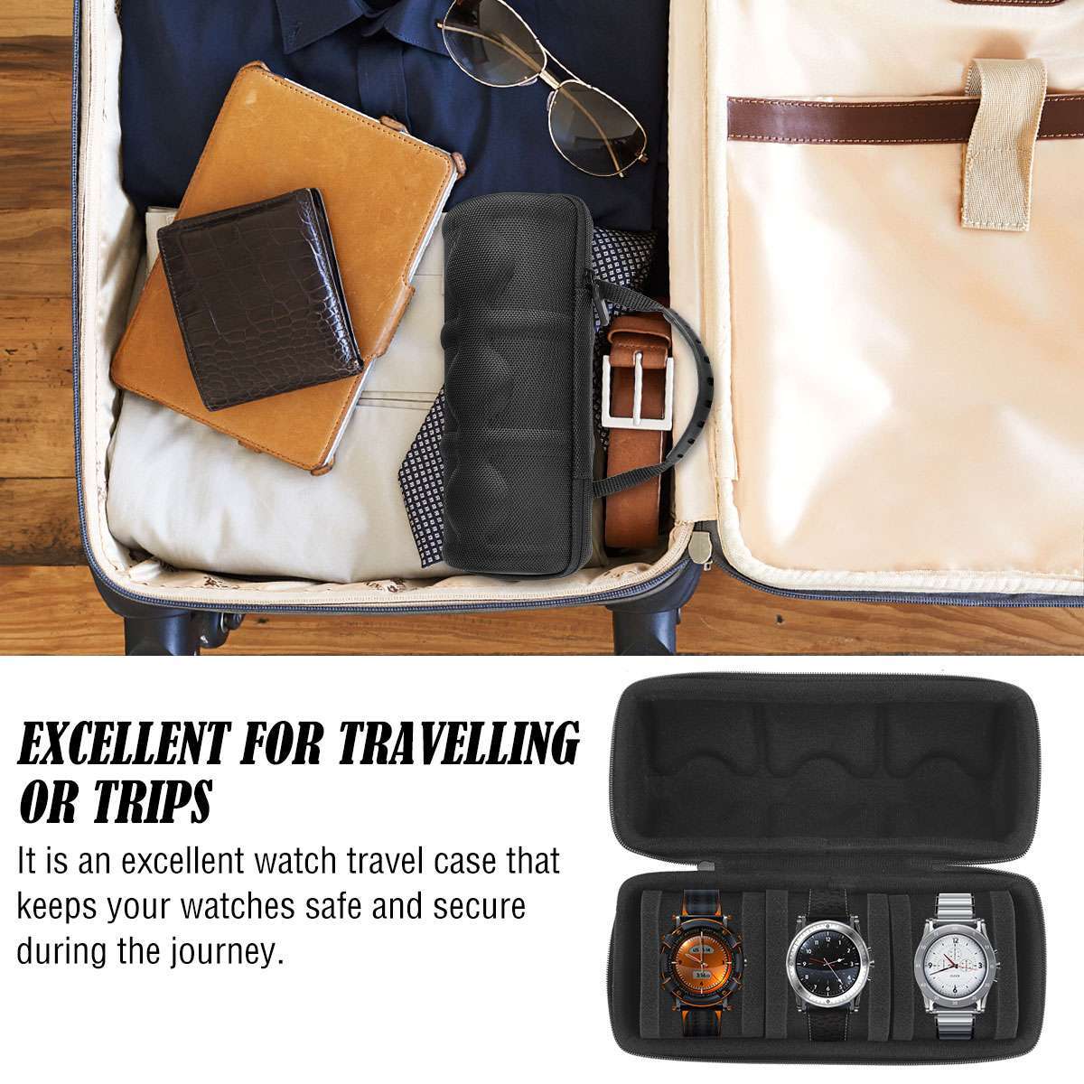 3Slot Travel Watch Roll Case Wristwatch Display Case Watch Storage Box Organizer