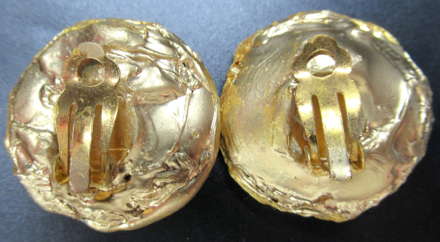 French Designer Unsigned Gilded Resin Rhinestone Clip Earrings