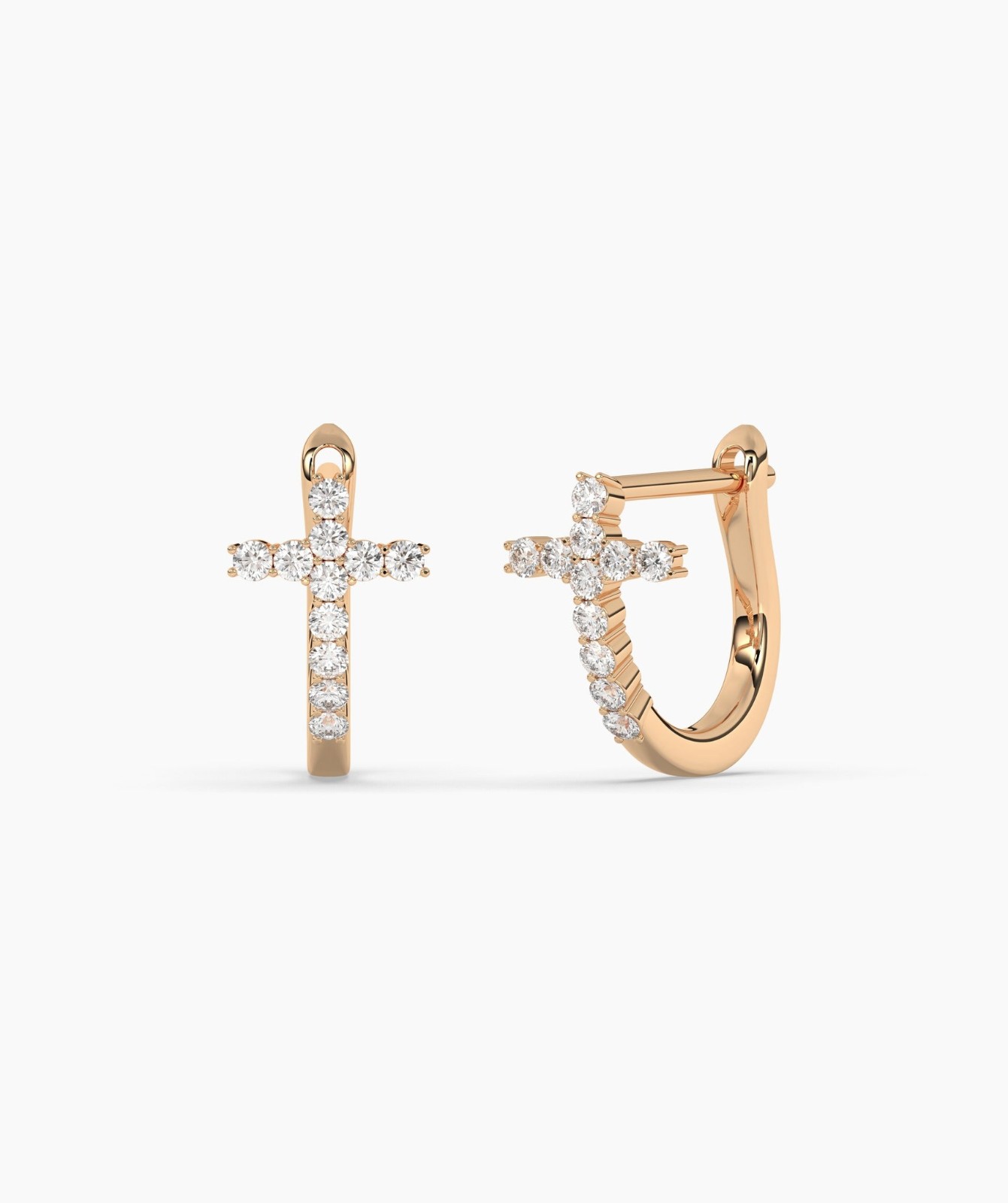 Round Cut Lab Grown Diamond 14K Solid Gold Cross Huggie Hoop Earrings For Woman