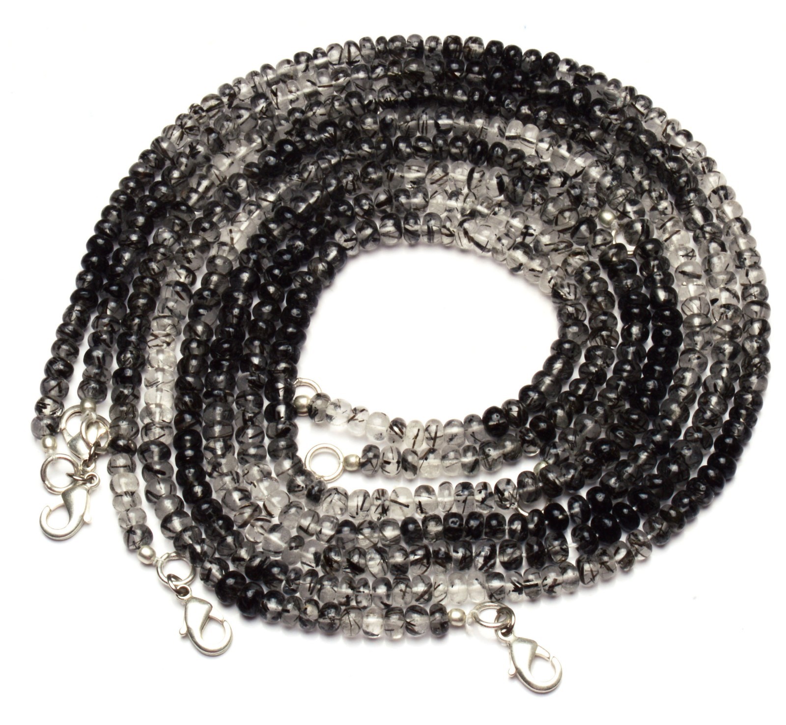 Natural Black Rutile Quartz Gem Smooth 5MM Approx. Rondelle Beads Necklace 17″