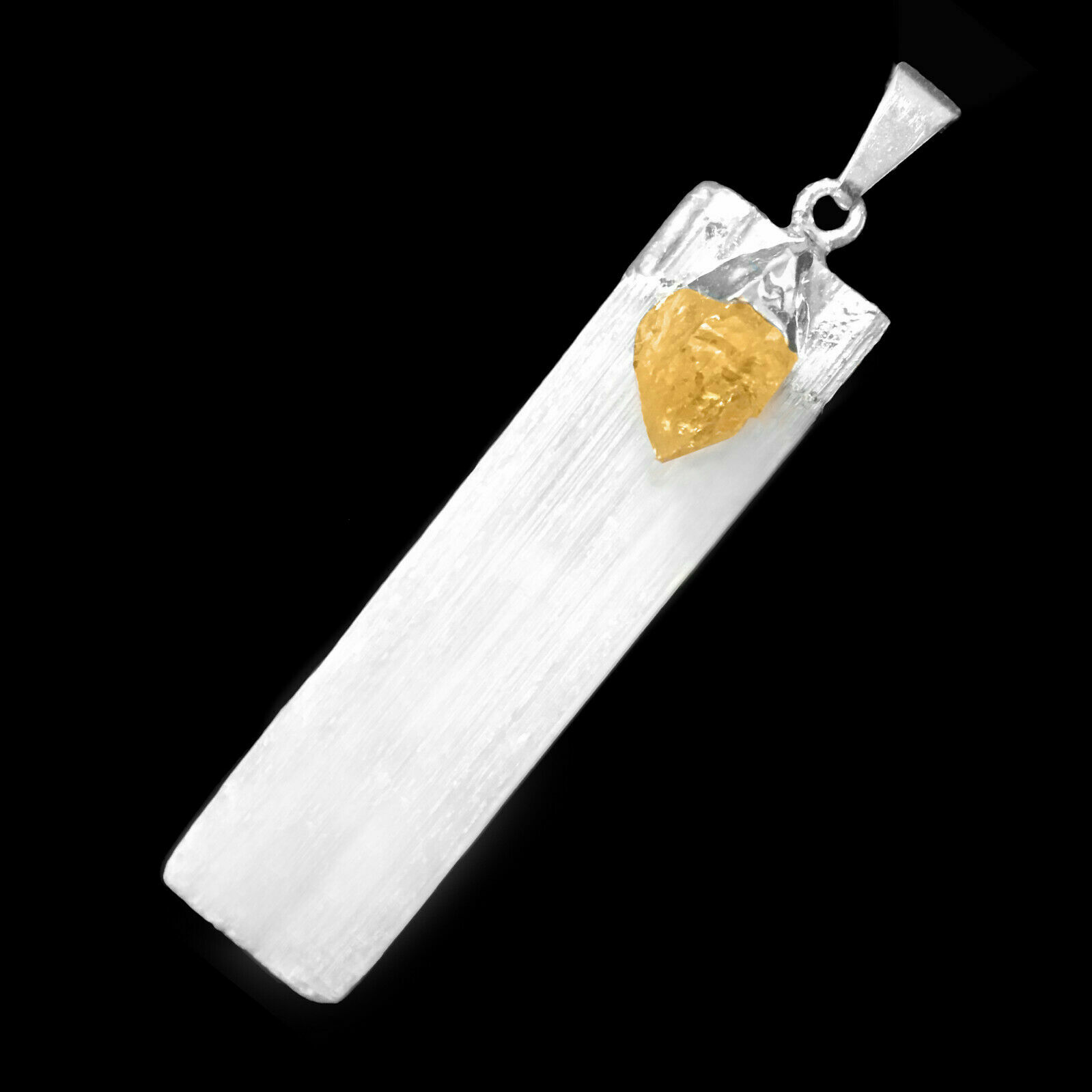 Selenite Citrine Chakra Crystal Pendant CHARGED 925 Sterling Silver Necklace Hea