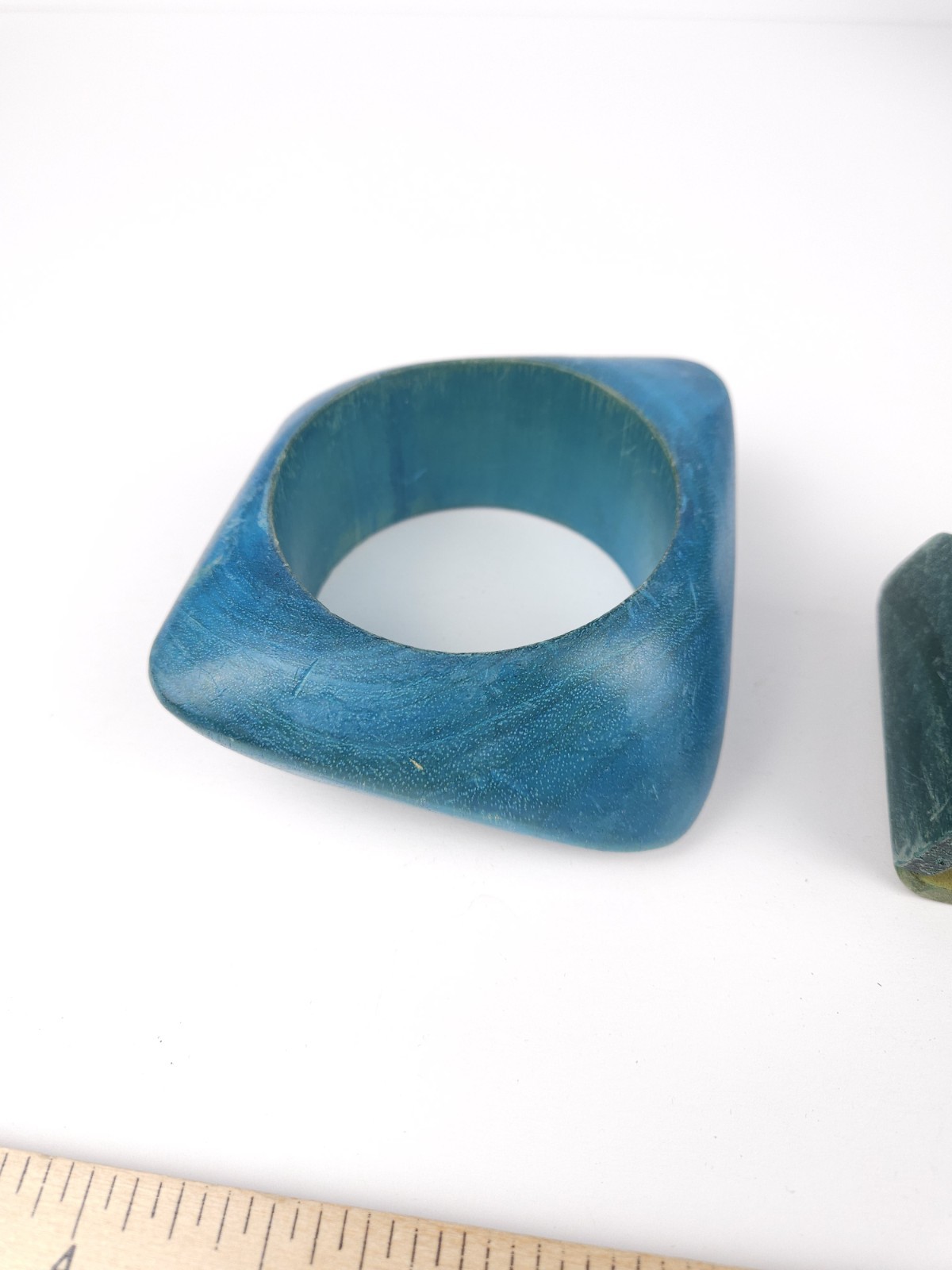 Lot Of 2 – Blue Wooden Dyed Bangle Stretch Bracelets Asymetrical Round