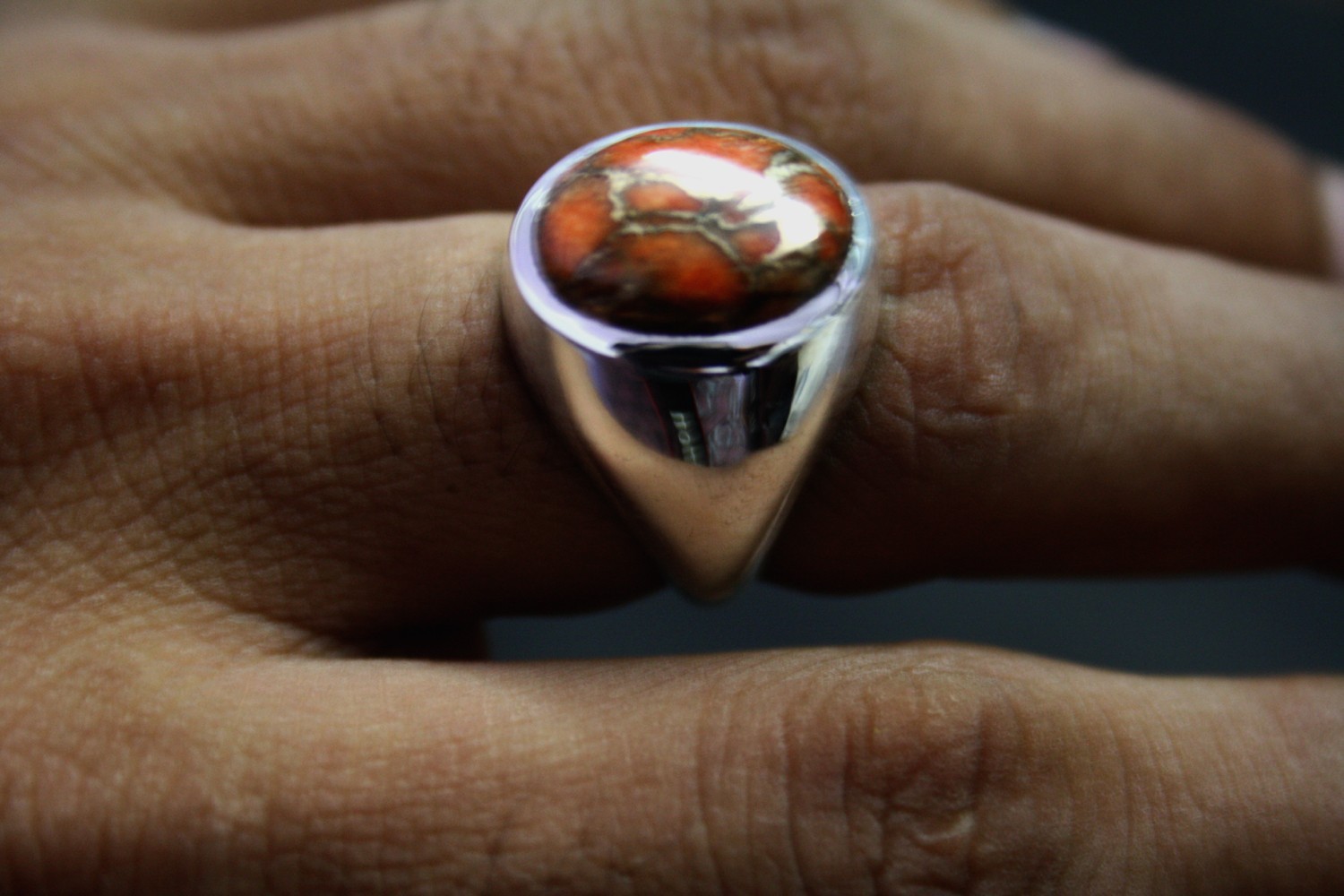 Solid 925 Sterling Silver Natural Golden Copper Turquoise Gemstone Men’s Ring
