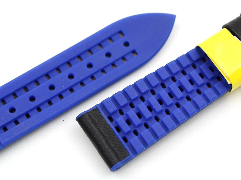 Morellato Waterproof Silicone Strap Black/Blue 22/20mm Steel Buckle New