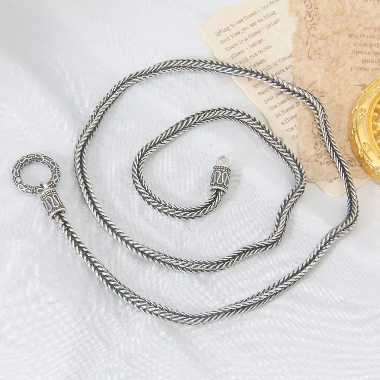 Pure S925 Sterling Silver Chain 3.6mm Foxtial Wheat Link Necklace 29-30g 21.6in