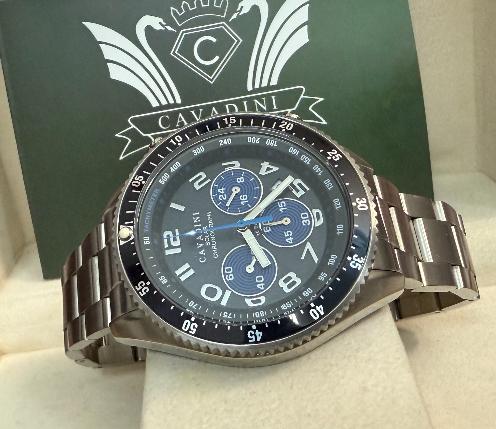 Men’s Watch Chronograph Cavadini Solar Watch Stainless Steel 10 Bar CV-2015 Date Black