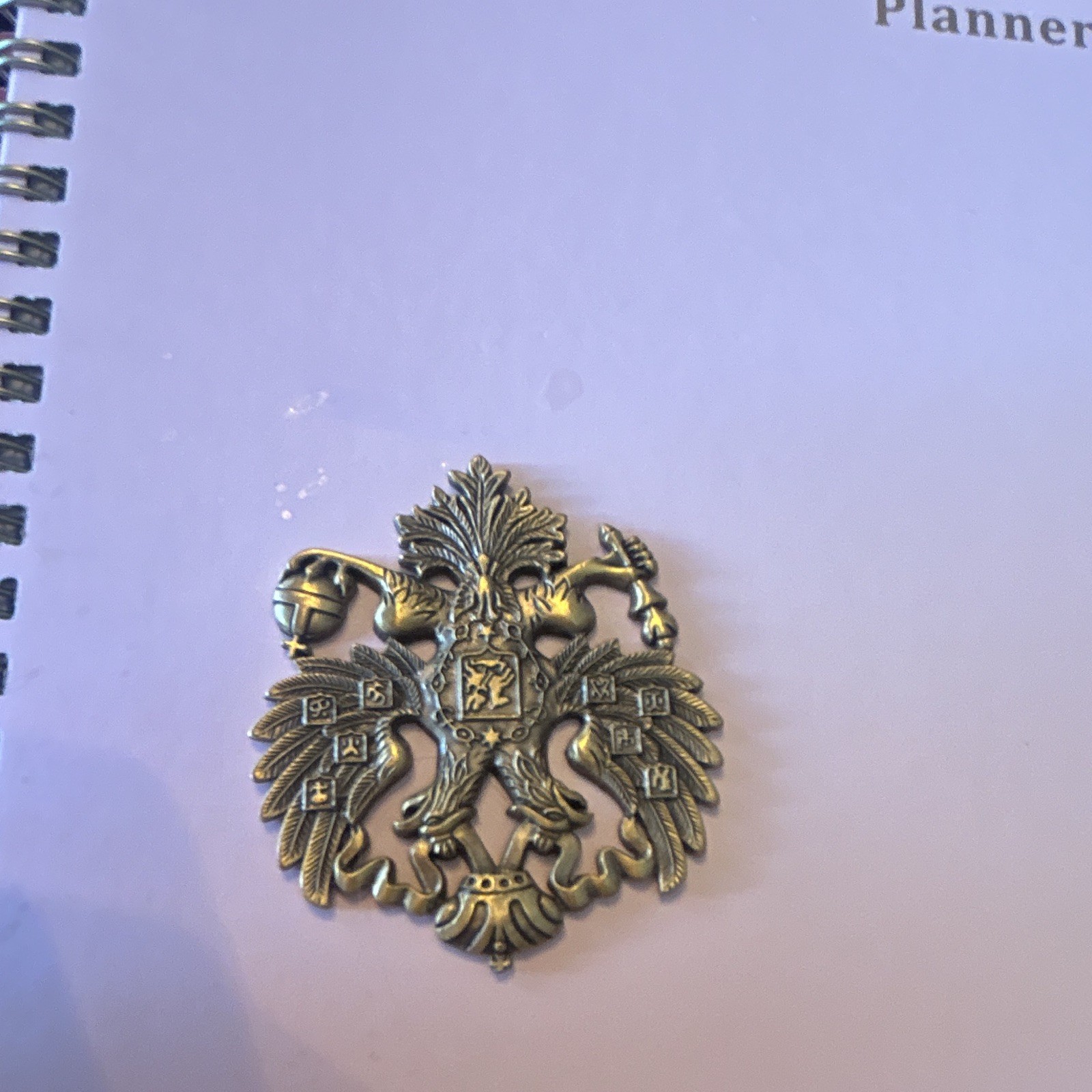 Brass Gold Tone Double-Headed Eagle Crest Heraldic Coat of Arms Brooch