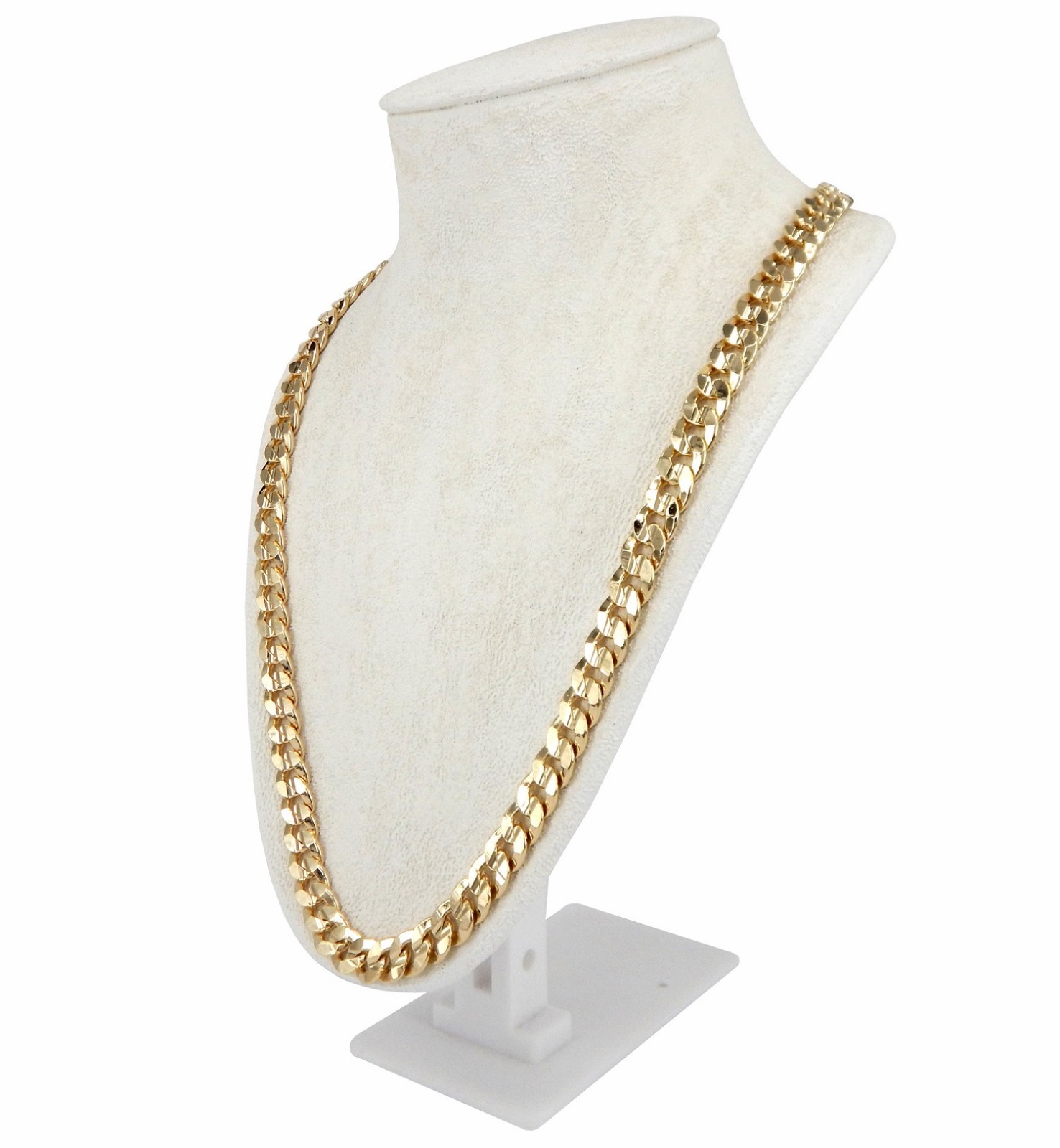 Men’s 10mm Concave Cuban link Chain 20″ 24″ 30″ inch Necklace 14k Gold Plated