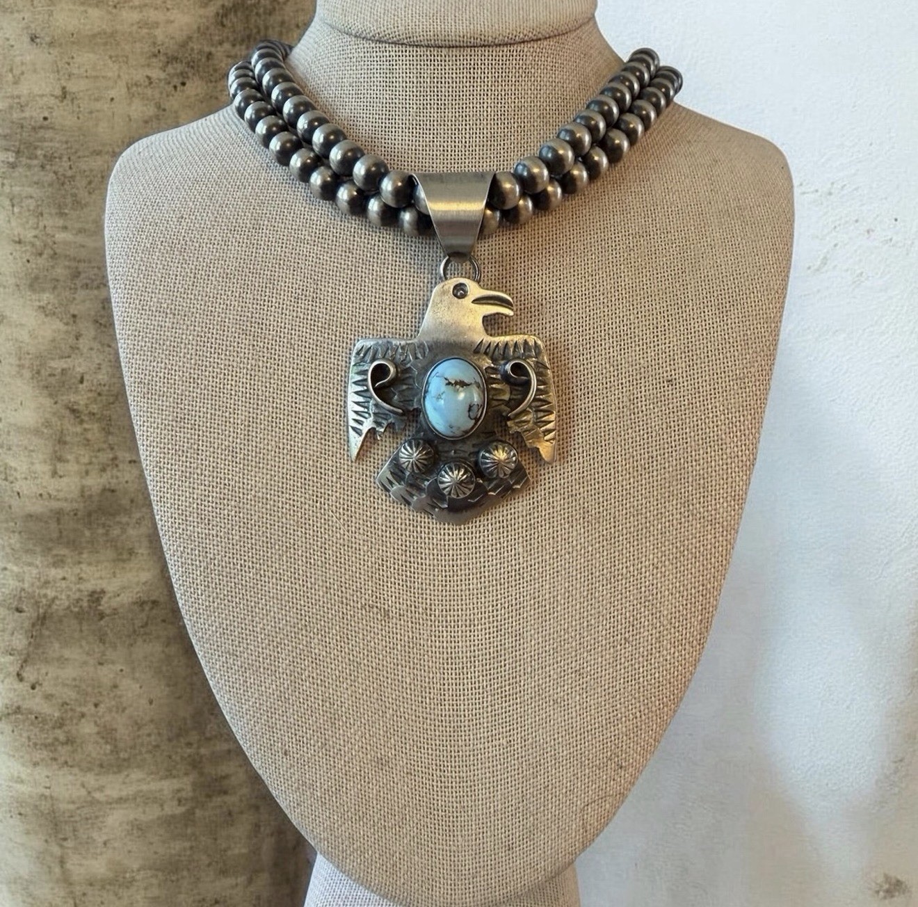 Golden Hills Turquoise Thunderbird Sterling Silver Pendant Chimney Butte