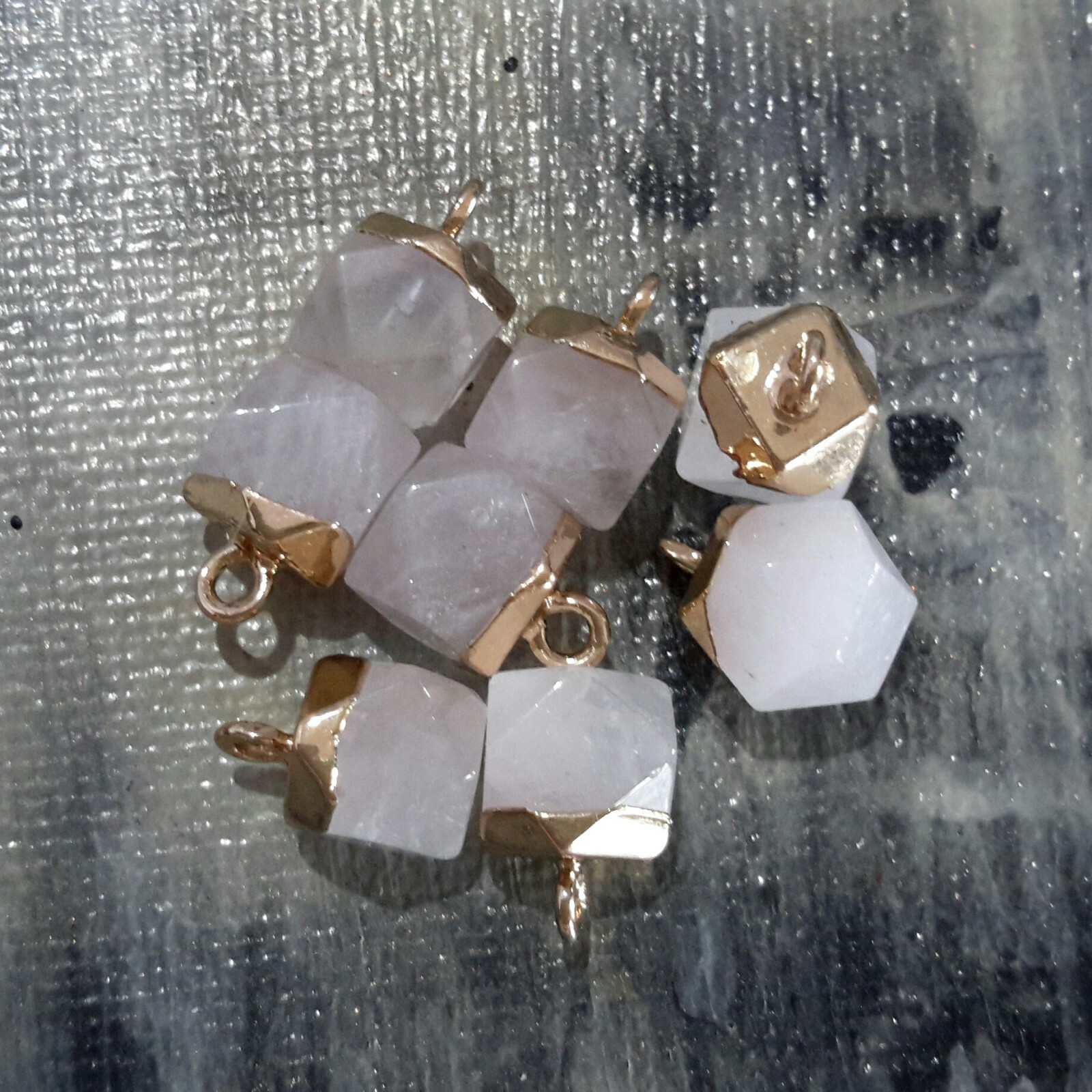 Natural Quartz Crystal, Faceted Charm, 11-12x8x8mm, 2 pieces, Free Postage