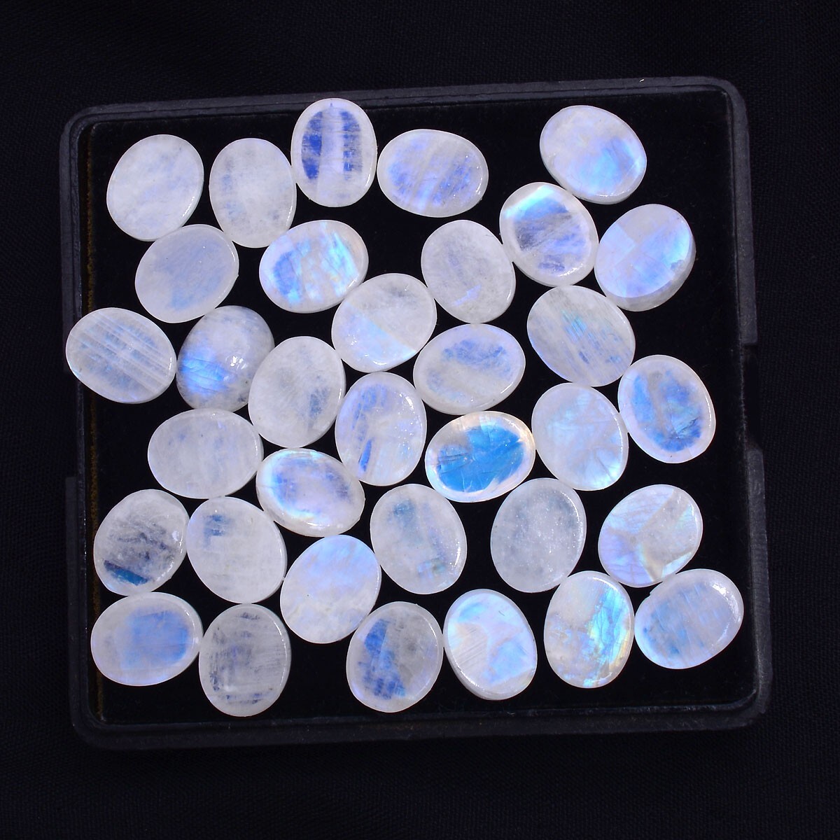 42 Pcs Natural Blue Shine Moonstone Cabochon Untreated 10mm*8mm Loose Gemstones