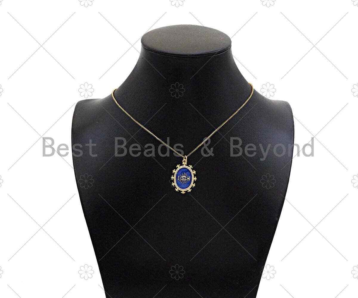 Gold Filled Evil Eye On Colorful Enamel Oval Shape Pendant, L569