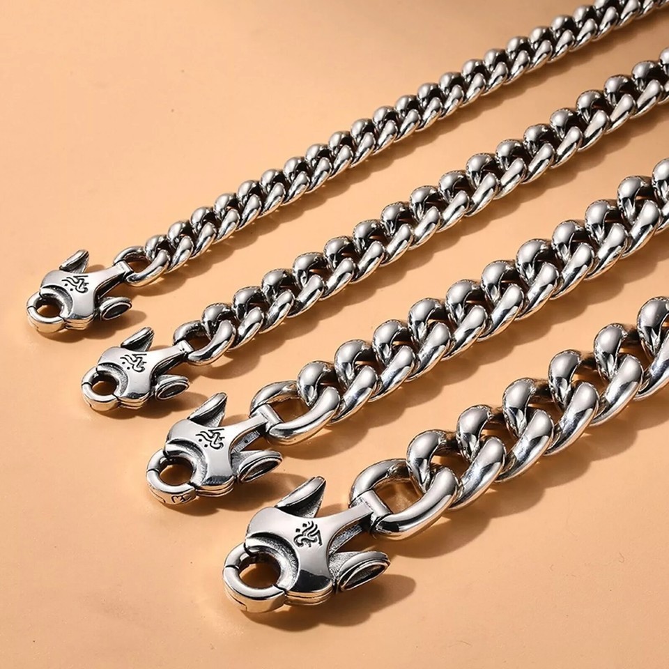 Solid 925 Sterling Silver Chain 14mm Mantra Curb Cuban Link Bracelet 114g/8.6in