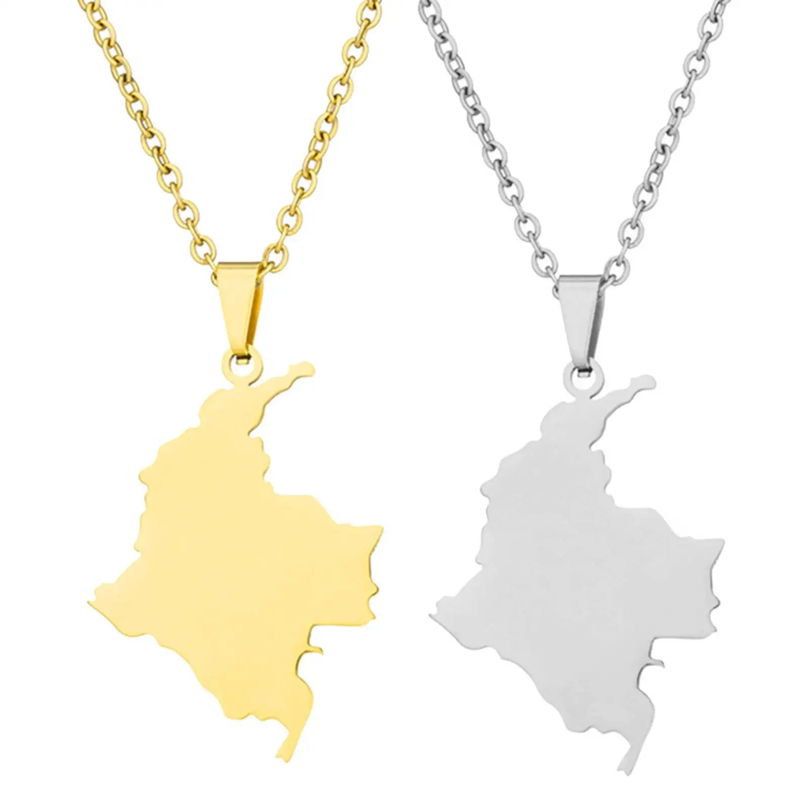 Colombia Map Pendant Necklace for Women Men Stainless Steel Jewelry Accessories