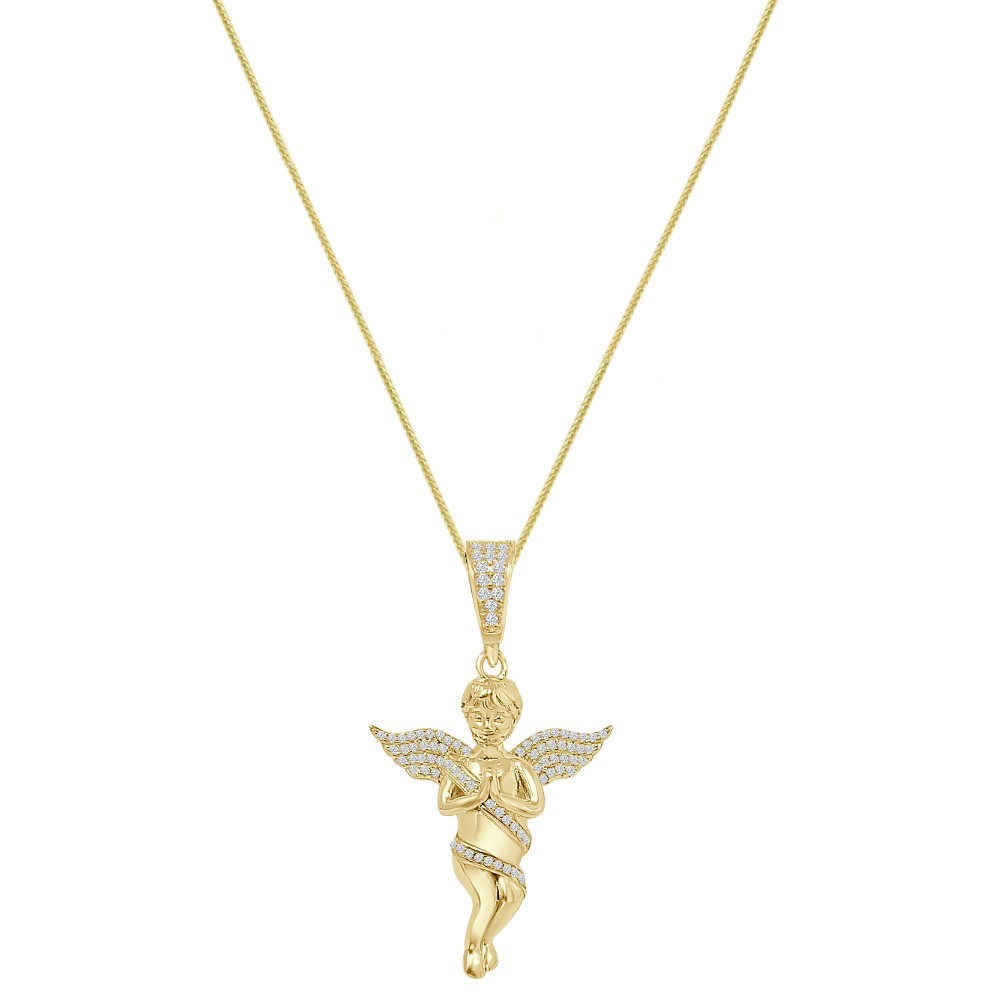 VVS1/D 1.20 Ctw. Real Italian Sterling Silver Angel Praying Hands Pendant Charm