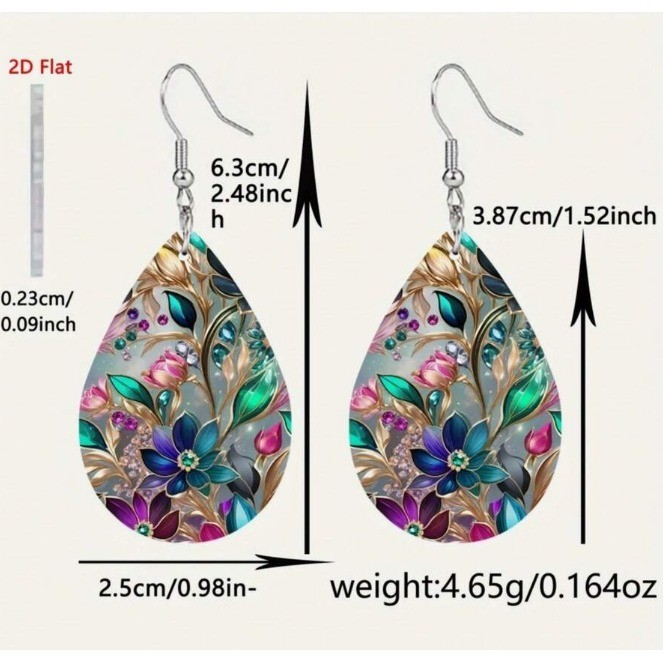 Floral Teardrop Dangle Earrings Multi Color Botanical Silver Tone Hook New