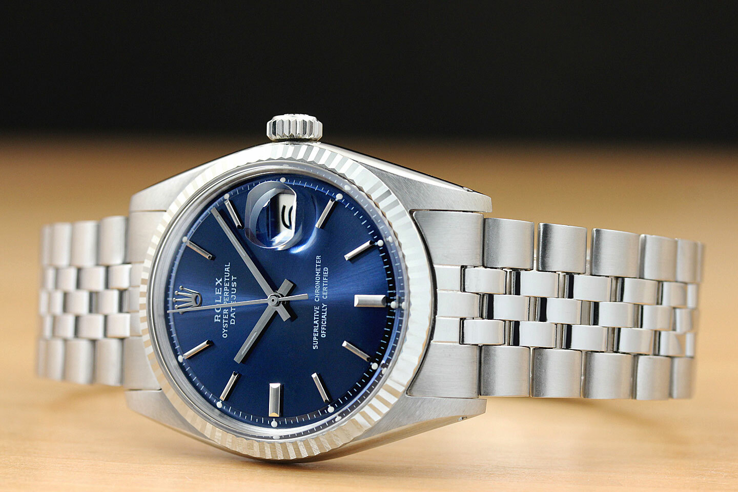 ROLEX MENS BLUE DIAL DATEJUST 18K WHITE GOLD & STAINLESS STEEL AUTHENTIC WATCH
