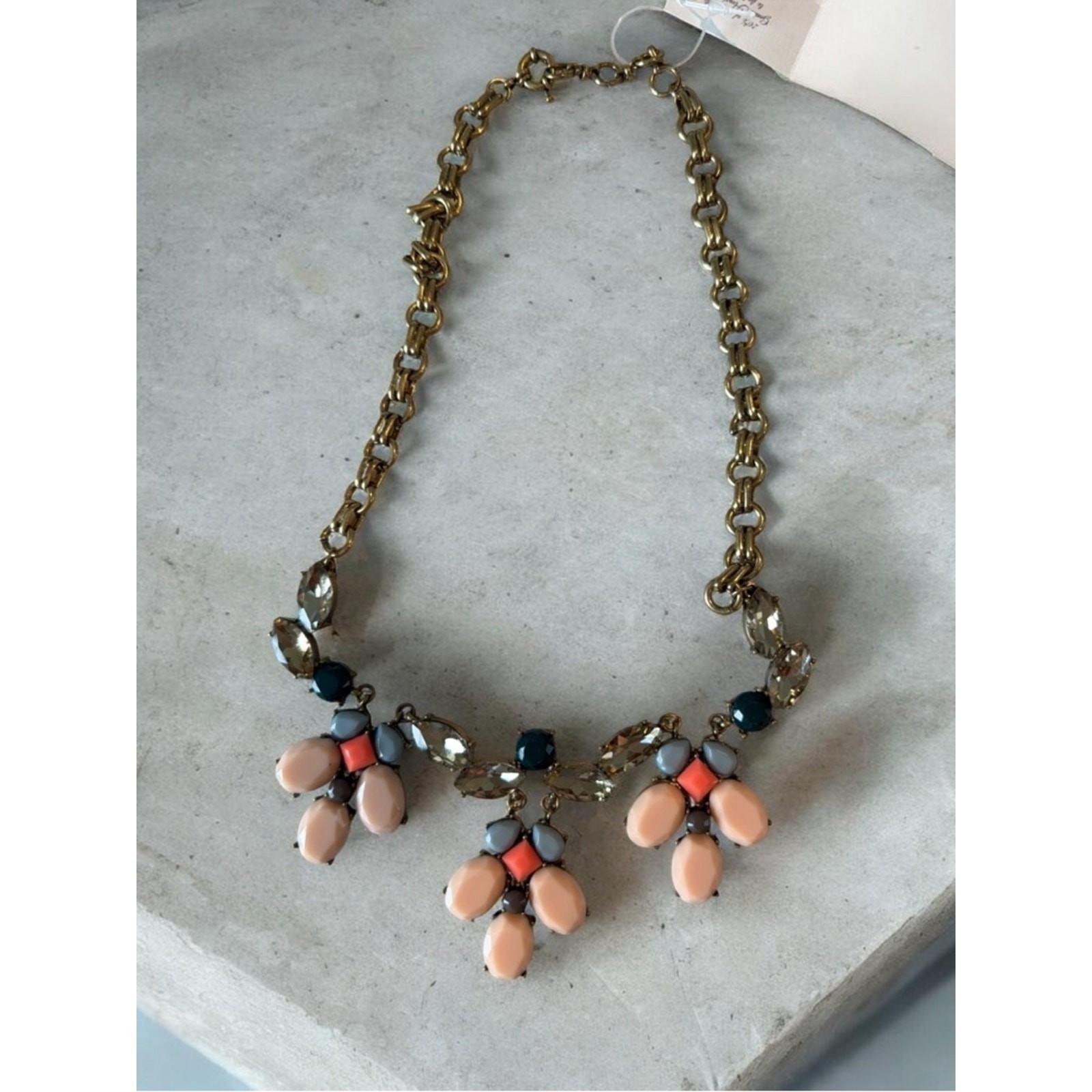 Gold-tone Floral Cluster Necklace with Peach, Coral & Navy Accents