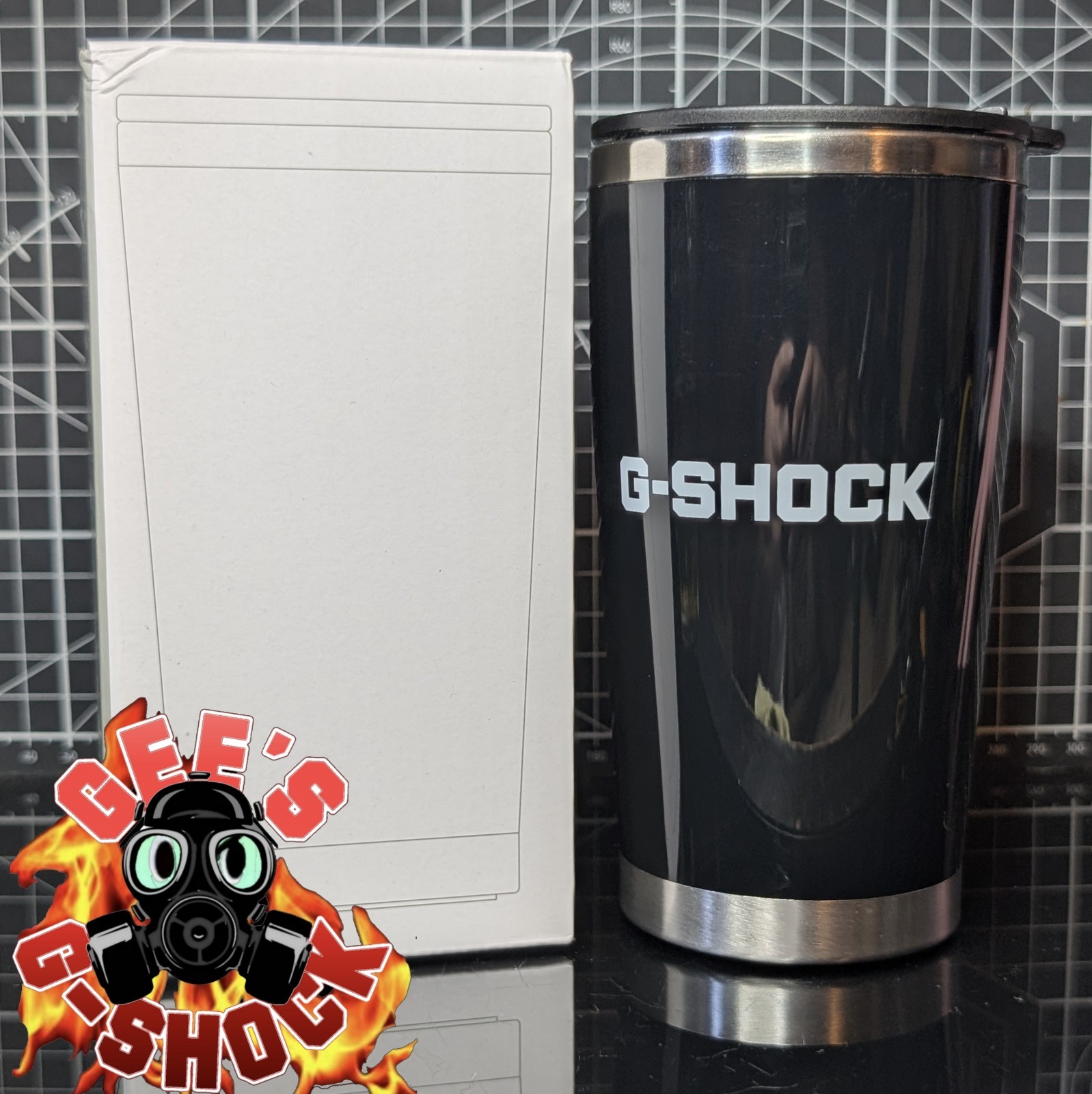 Casio G-Shock 350ml Tumbler Rotating Slider Lid Black Silver Promo Merch Display