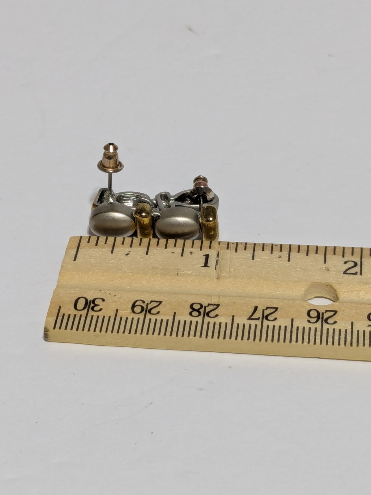 Two Toned Stud Drop Articulated Earrings 1″. Gold Tone/Silver Tone.
