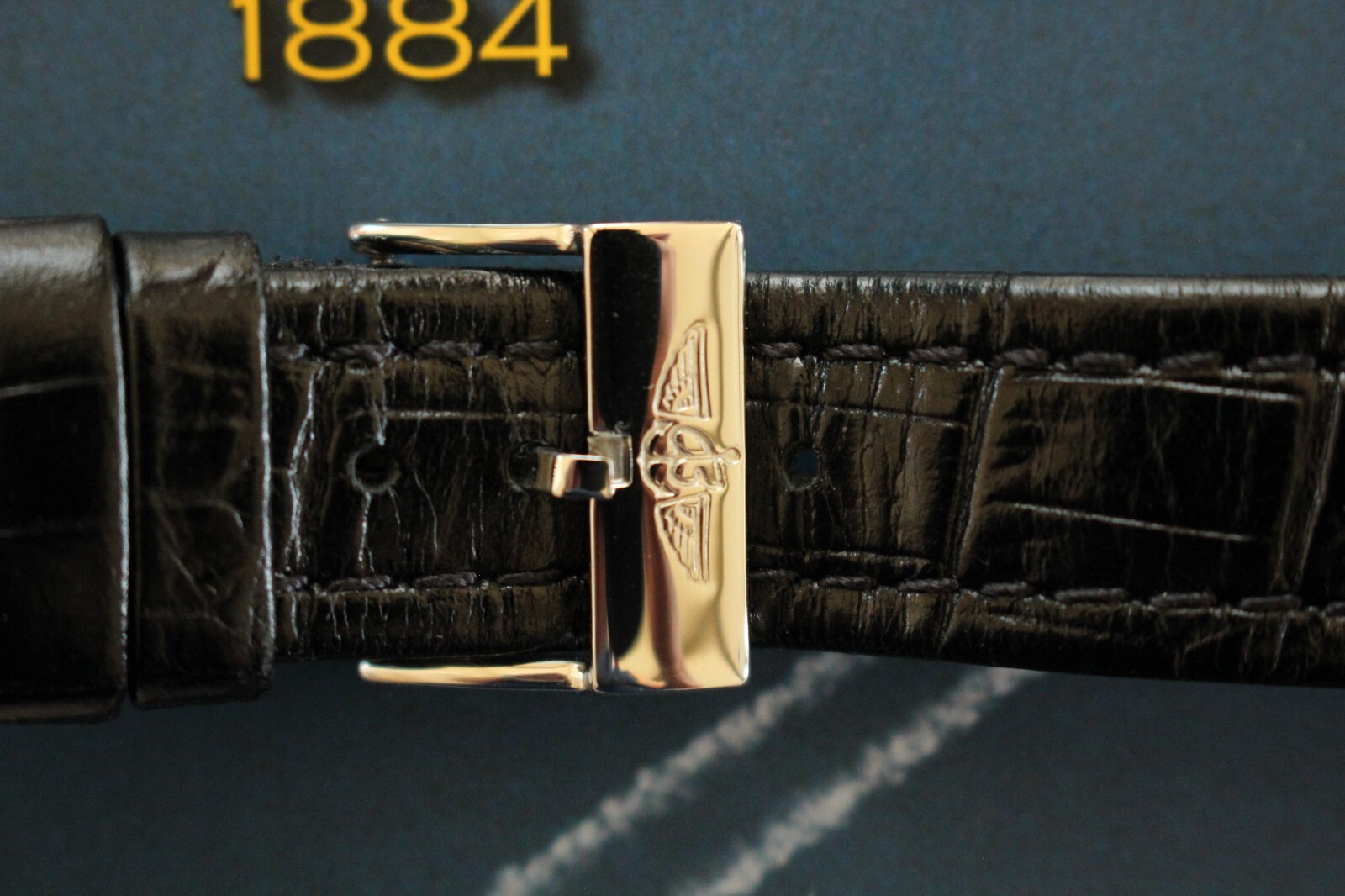 VINTAGE 20MM TONGUE BUCKLE BLACK GATOR WATCH BAND WATCHBAND STRAP FOR BREITLING