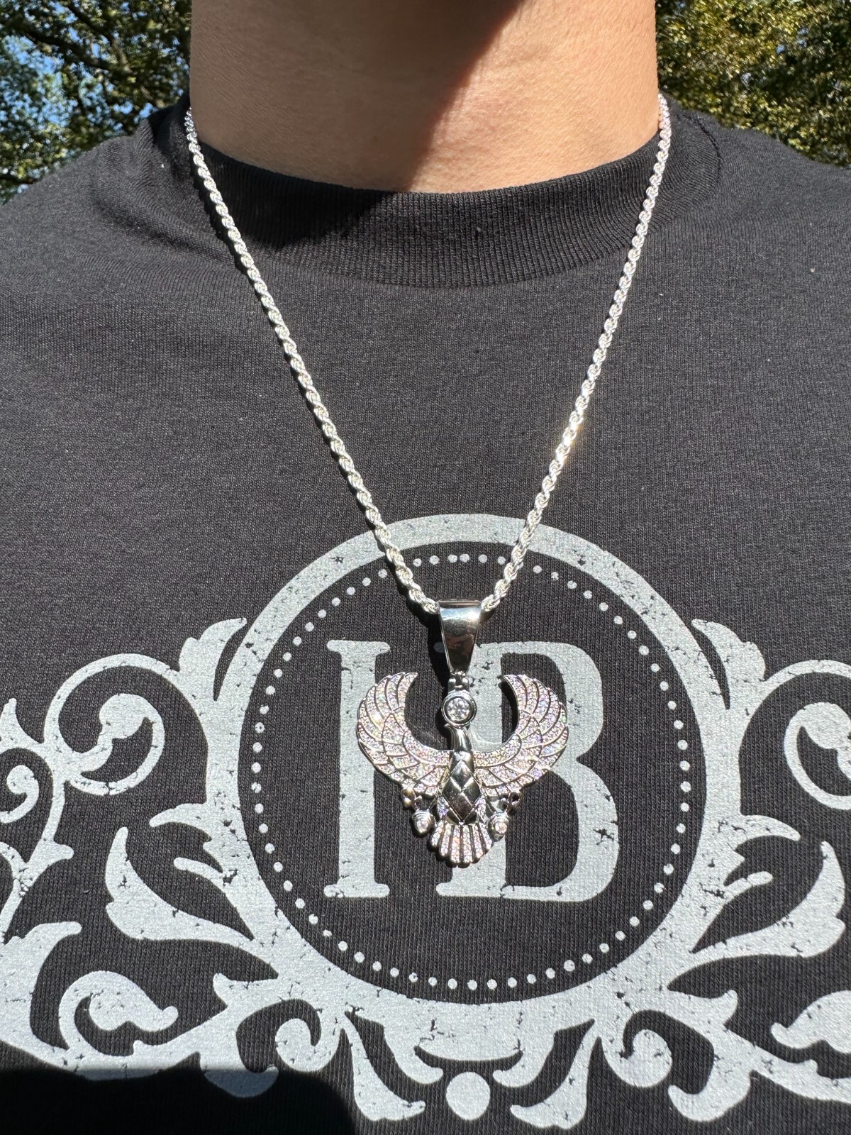 MOISSANITE Horus W. Ankh Pendant Real 925 Silver / Gold Iced Egyptian Necklace