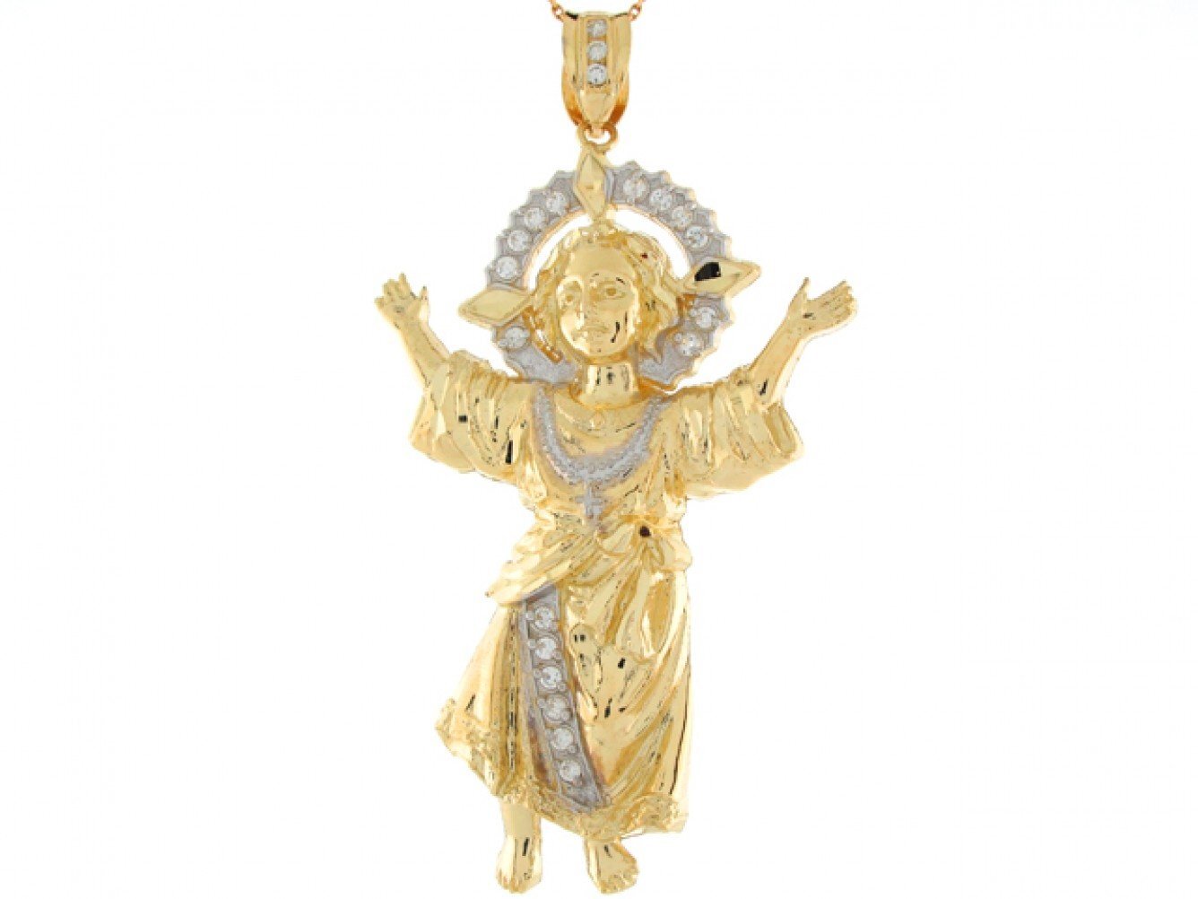 10k or 14k Two Tone Gold 7.2cm White CZ Large Baby Jesus Christian Big Pendant