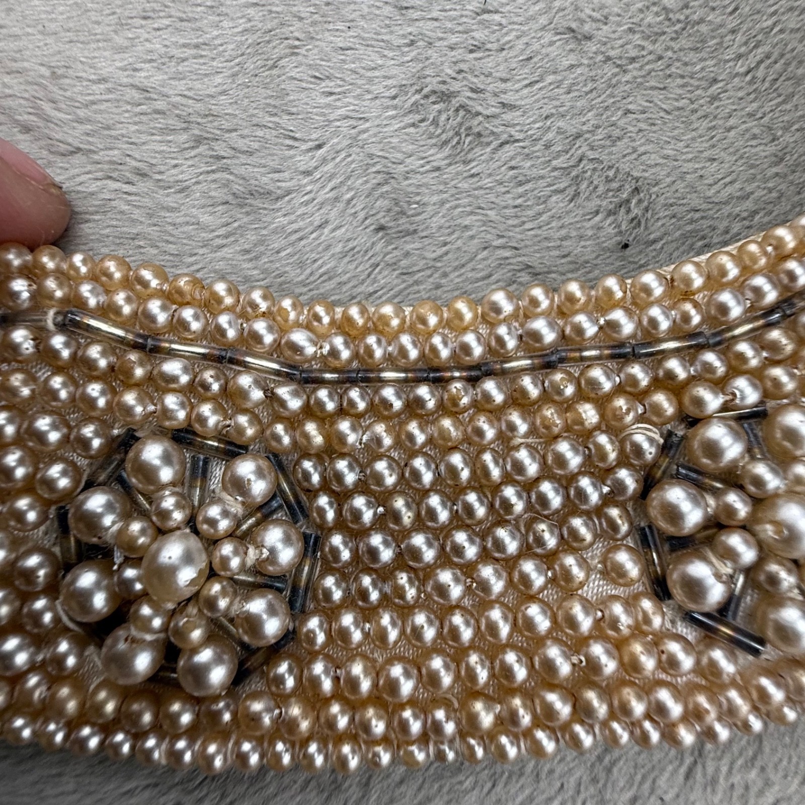 Vintage Beaded Collar Necklace Cloth Backing Imitation Pearl 15” READ
