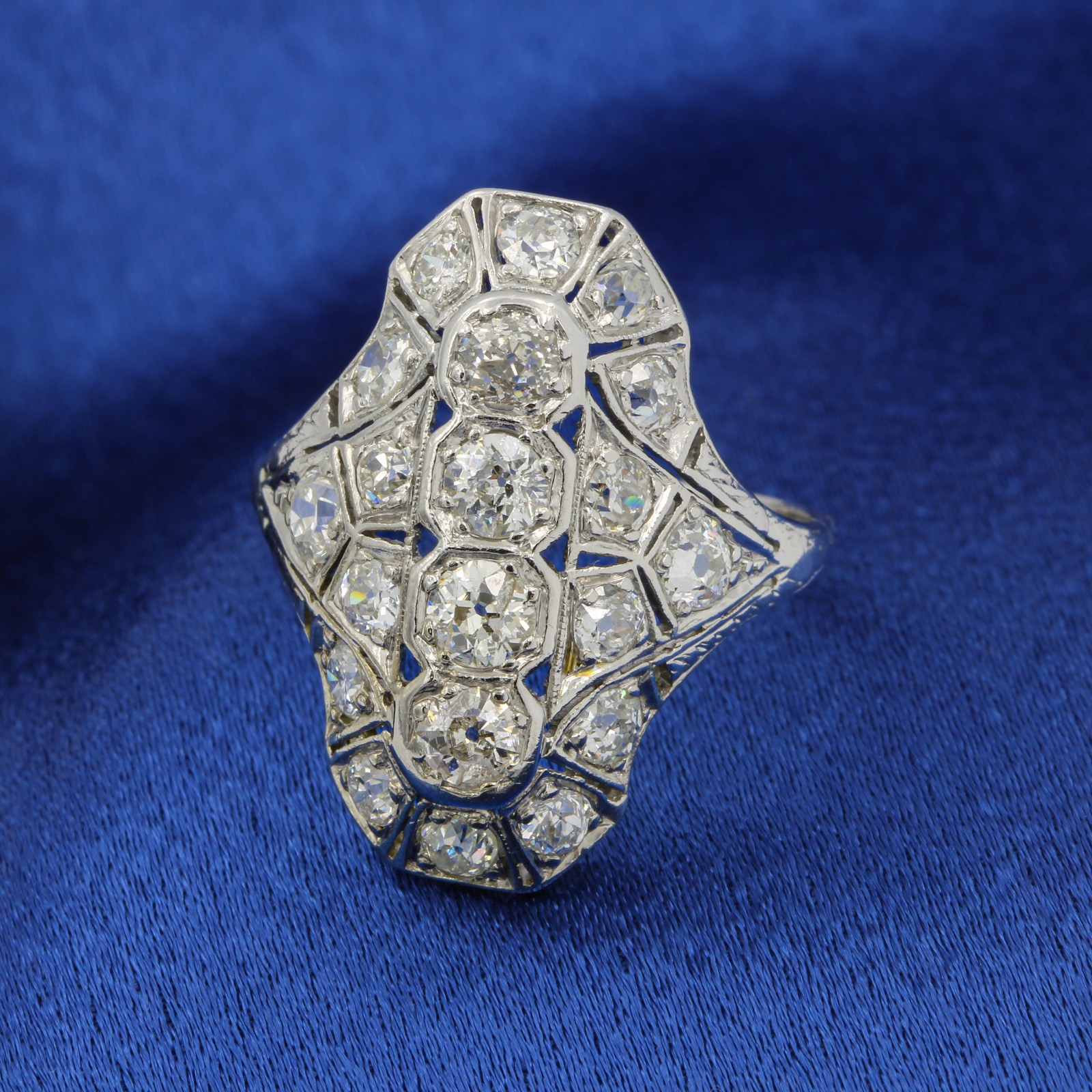Art Deco Die Struck Platinum Old European Cut Diamond Size 8.5 Ring #E110498-4