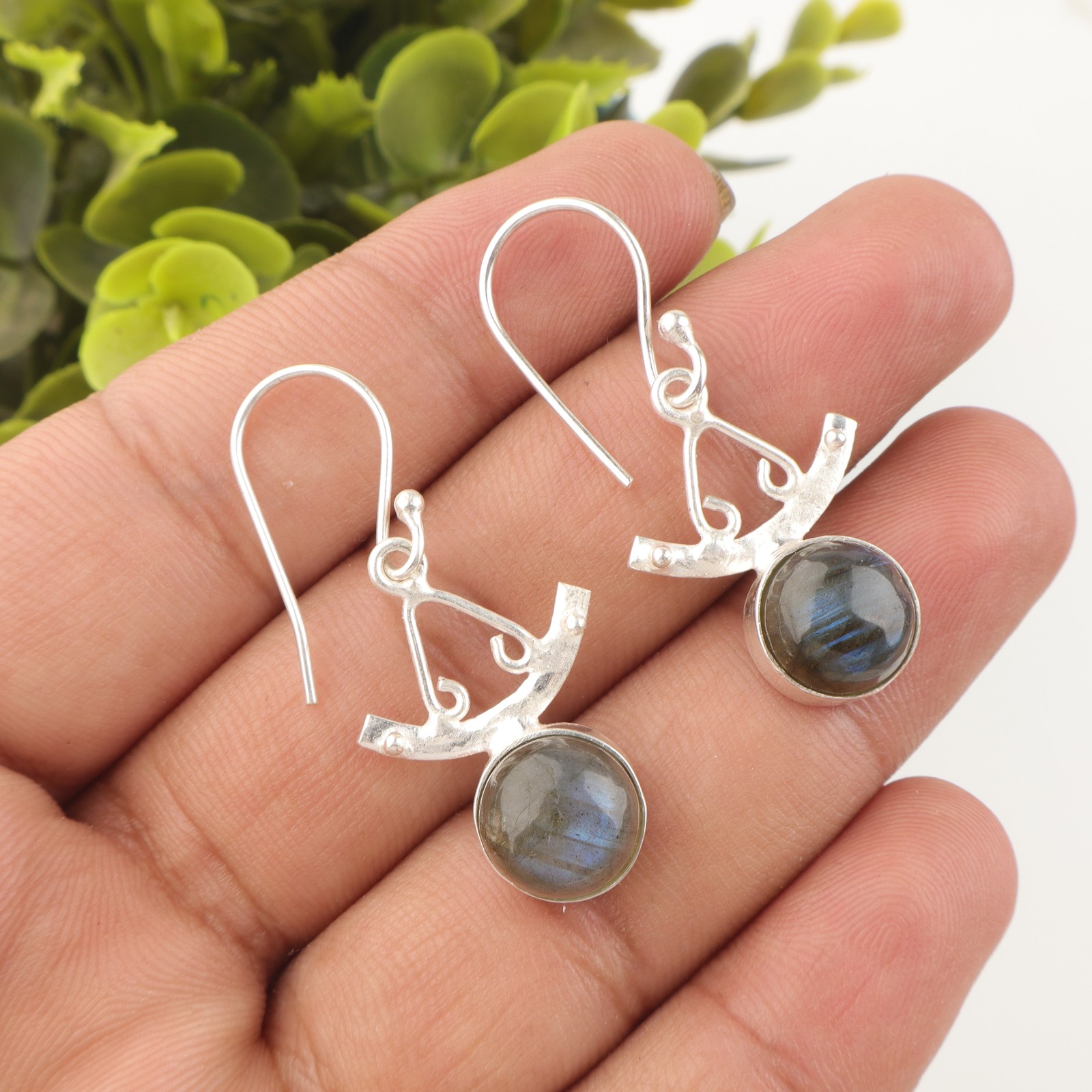 Round Third Eye Chakra Labradorite Stone Daughter Drop New Earrings 925 Silver