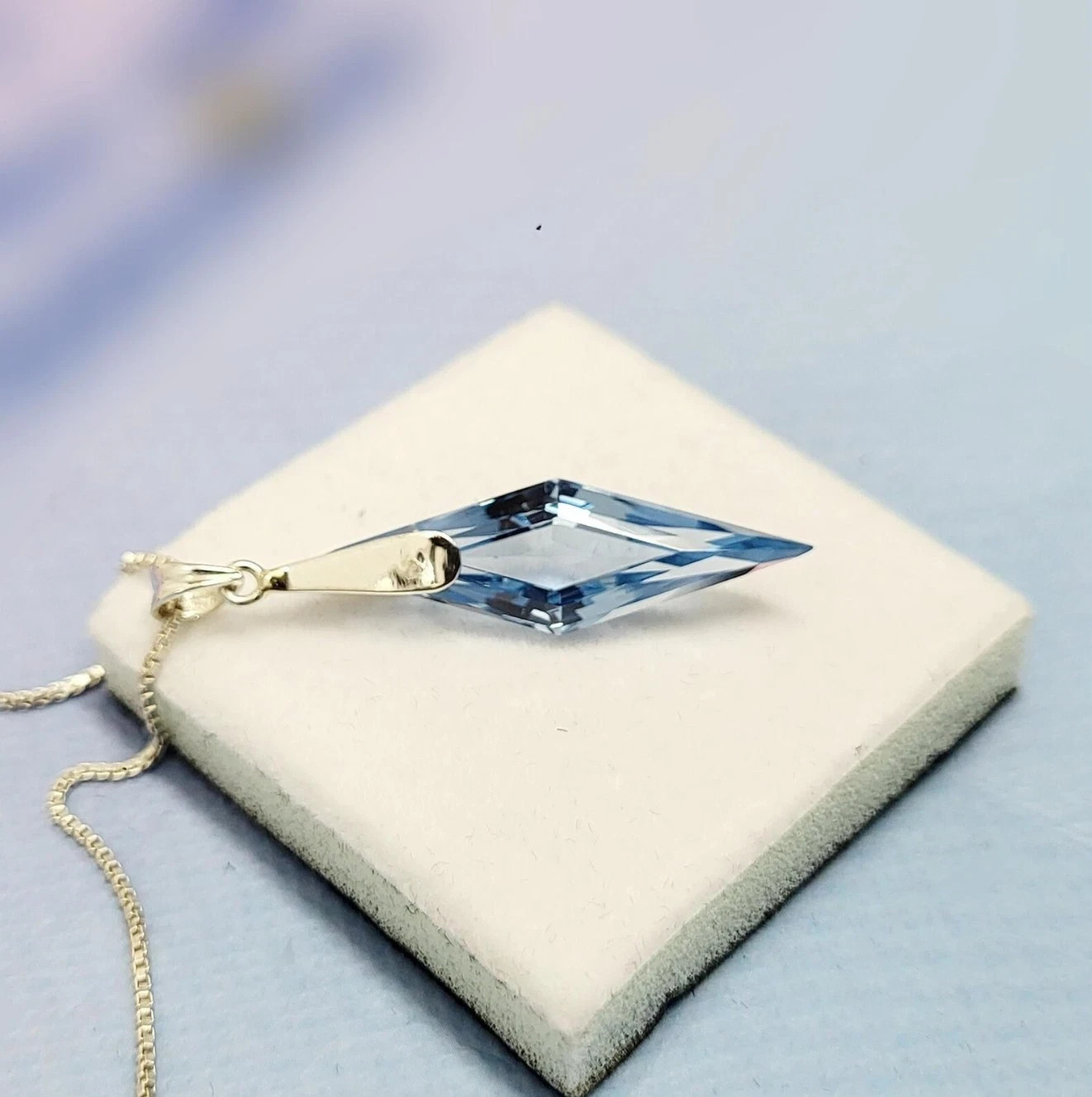 Genuine Swiss Blue Topaz Fancy Cut Pendant Handmade 925 Silver Necklace Chain