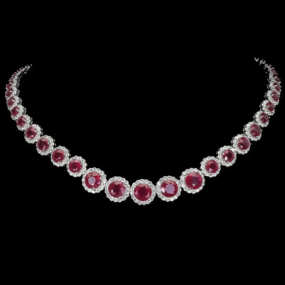 20TCW Round Cut Lab Created Ruby & Diamond Tennis Necklace 14K White Gold Plated